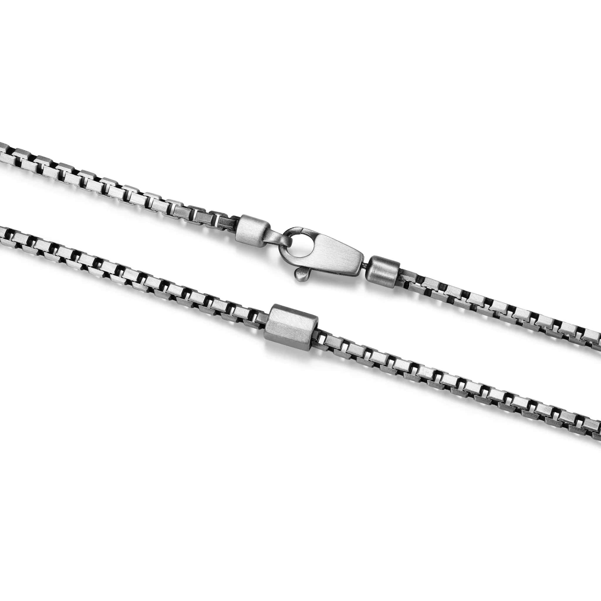 ETHOS Brushed Gunmetal Silver Box Chain with Barrel Necklace - Arman\'s  Jewellers