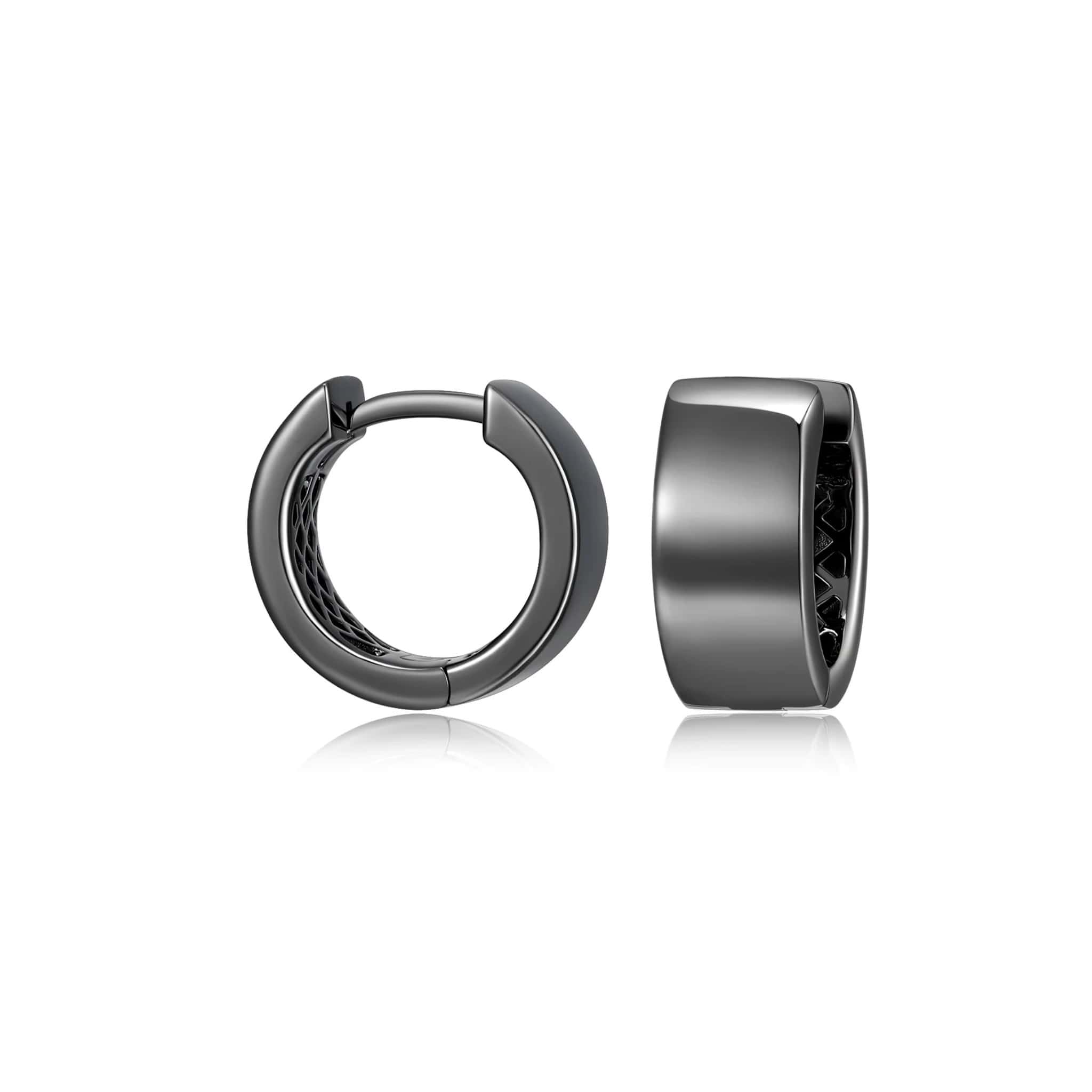 ETHOS "Basic" Silver Gunmetal Huggie Earrings at Arman's Jewellers Kitchener