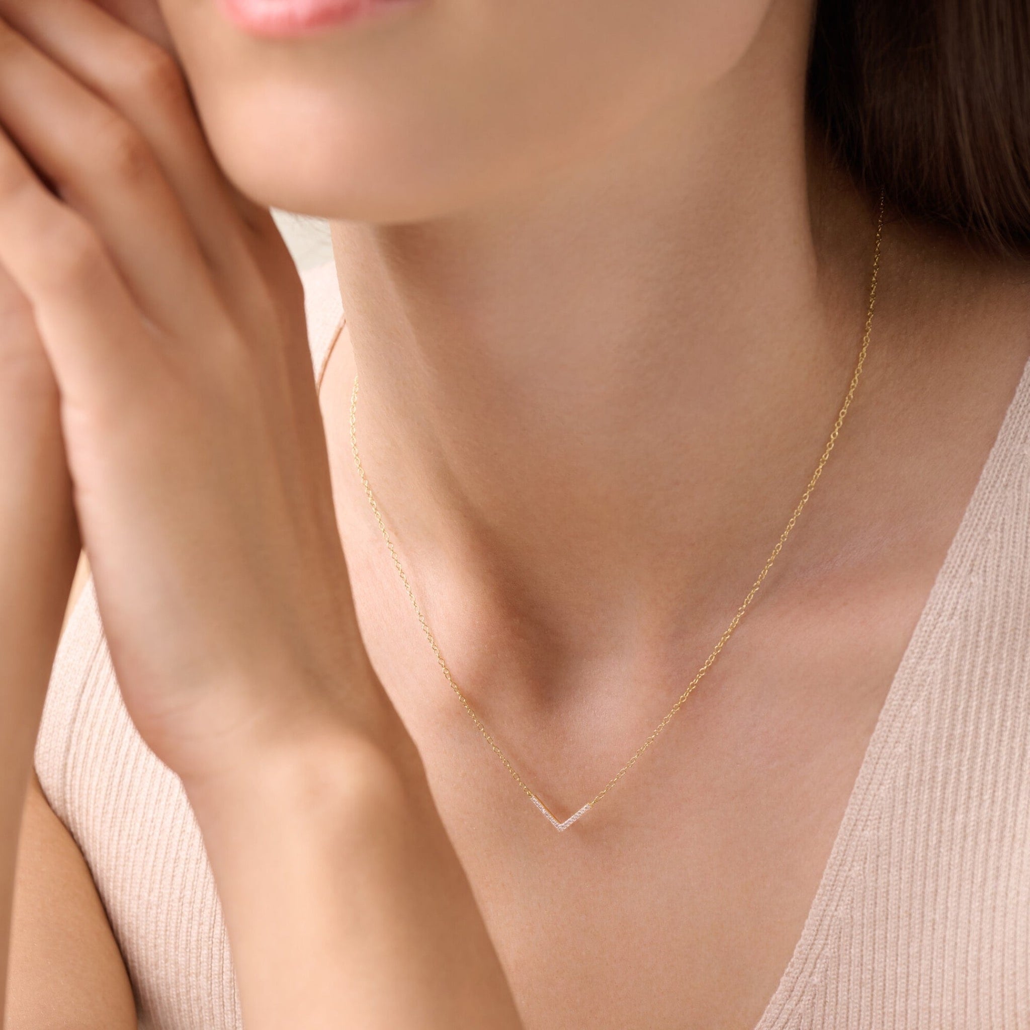 Diamond Chevron Statement Necklace in 18K Yellow Gold-Plated Sterling Silver at Arman's Jewellers