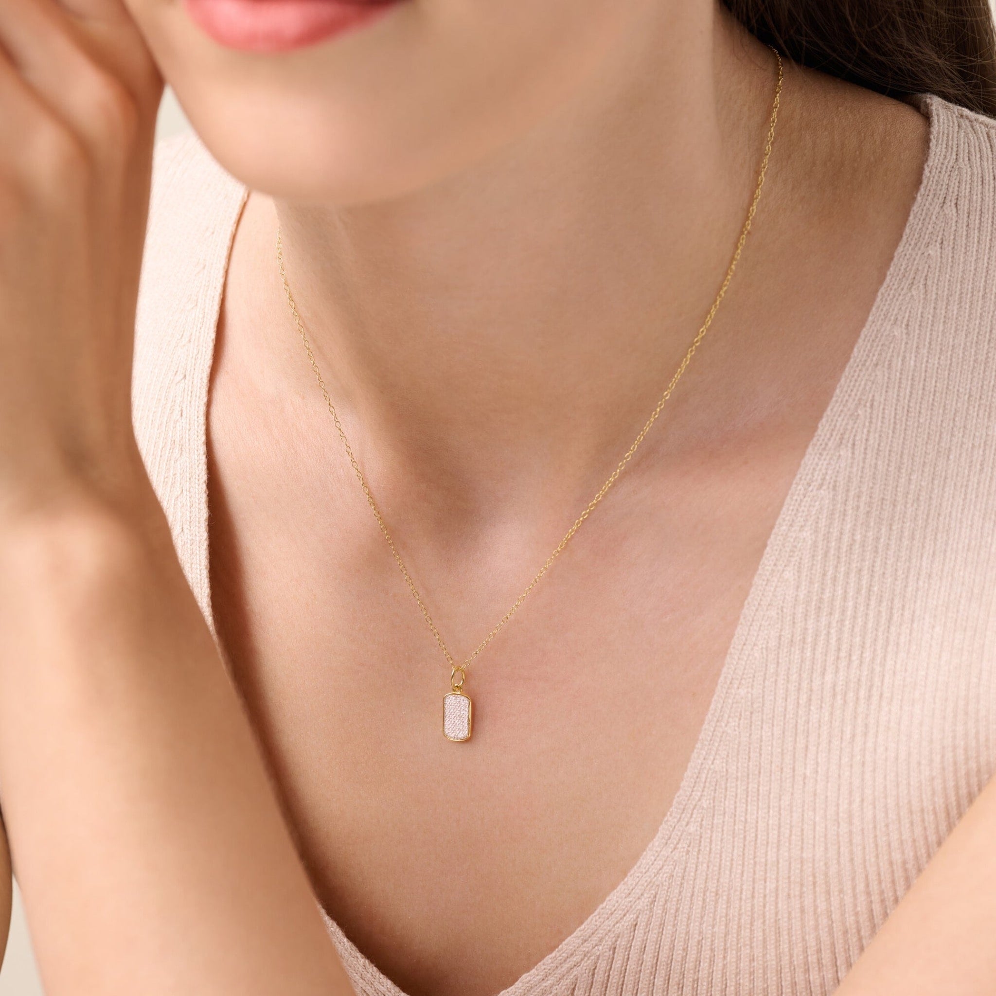 Lab-Grown Diamond Dog Tag Pendant Silver Necklace