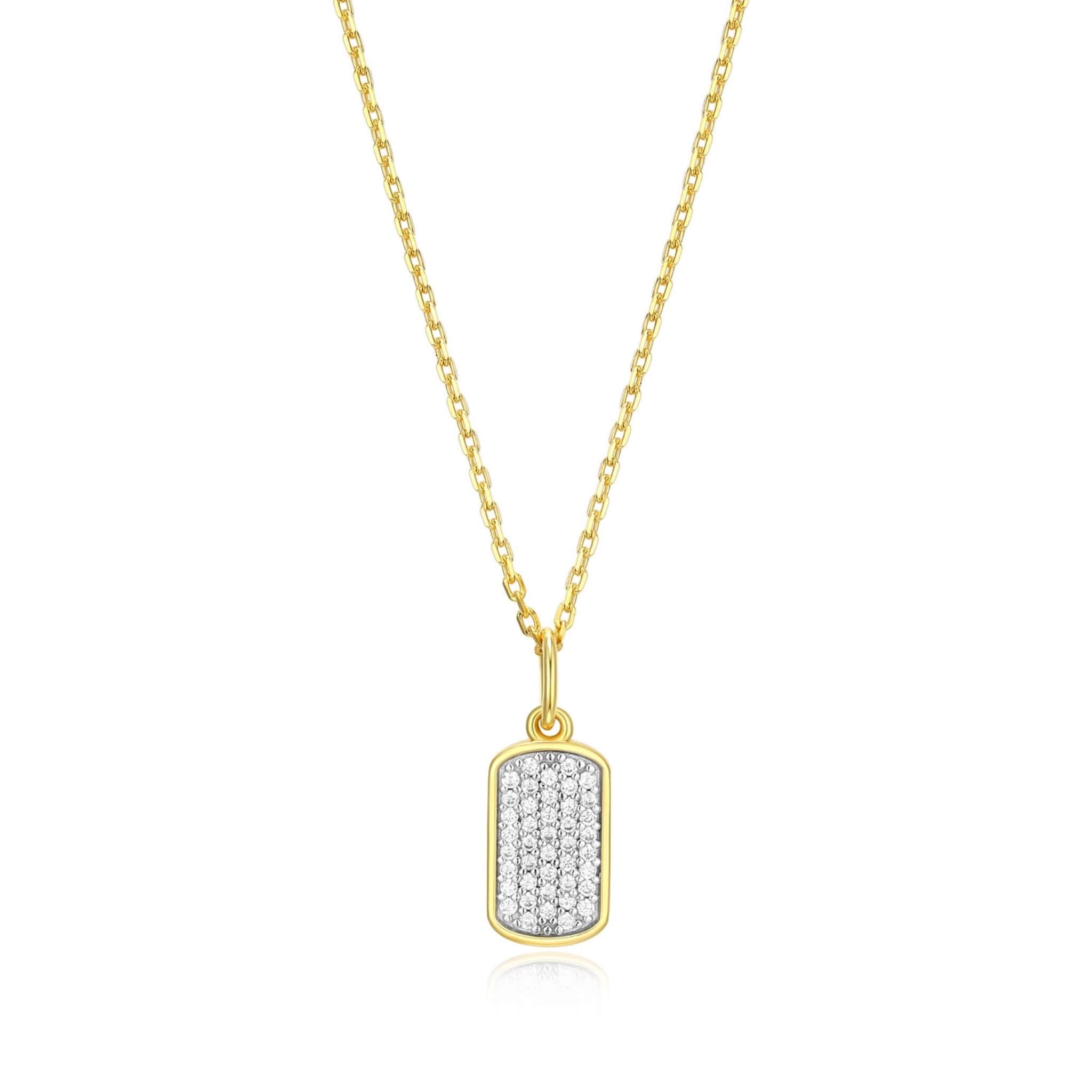 Lab-Grown Diamond Dog Tag Pendant Silver Necklace