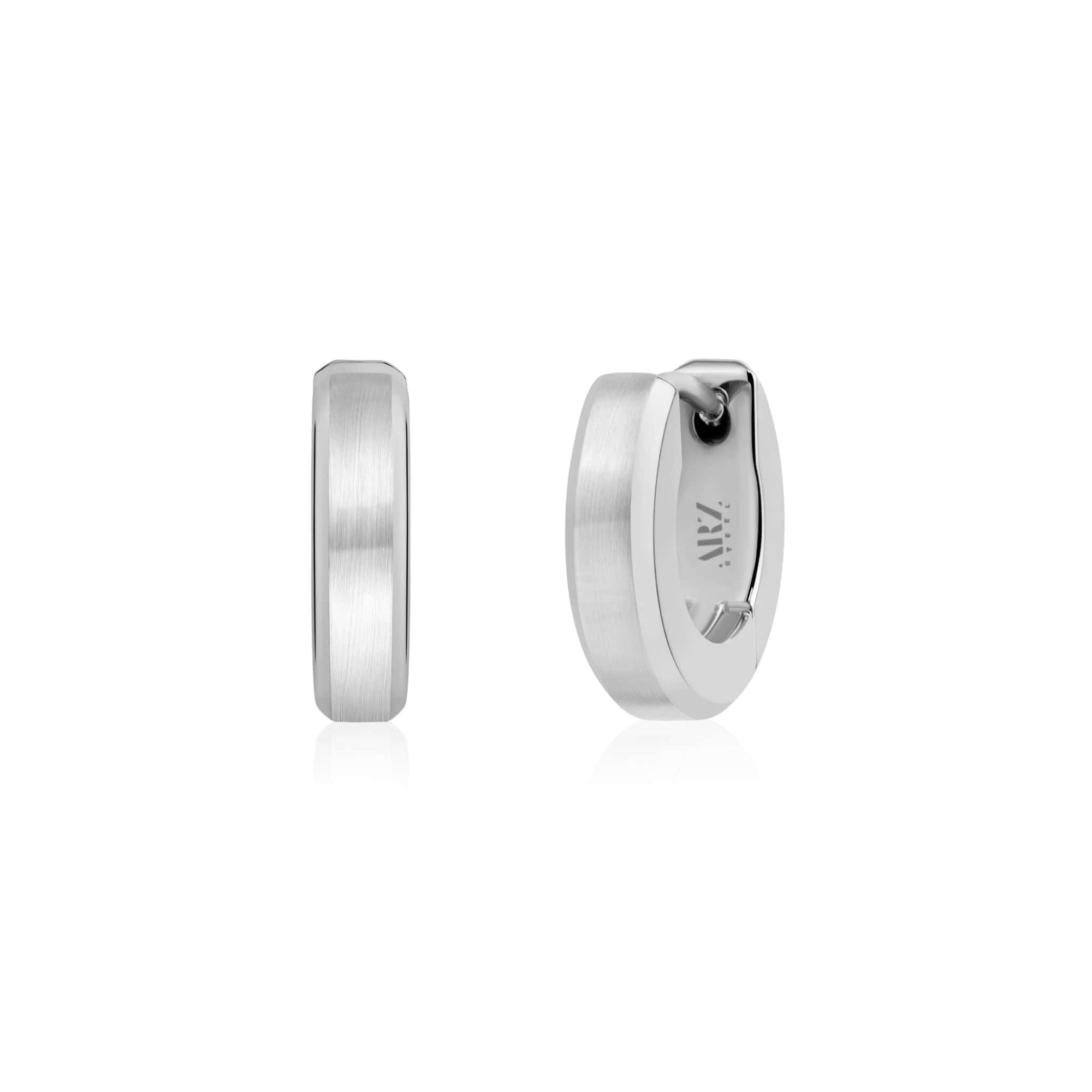 Mini Beveled Edge Stainless Steel Huggies Earrings at Arman's Jewellers Kitchener