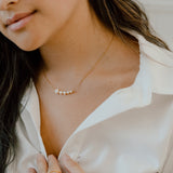Model Wearing Graduated Genuine White Pearl Horizontal Bar Necklace at Arman's Jewellers Kitchener