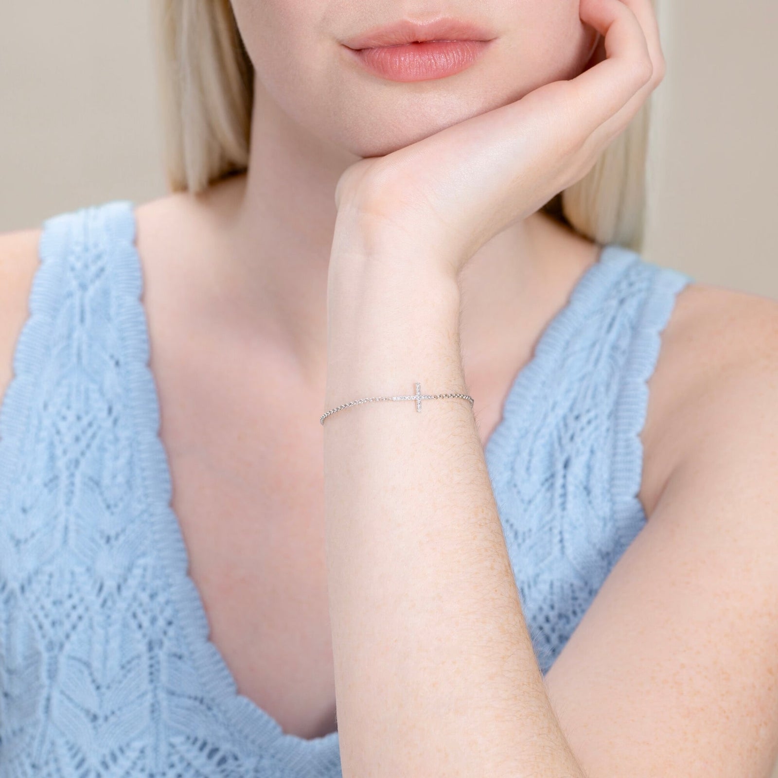 Monte Luna Lab-Grown Diamond Cross Bolo Bracelet in Rhodium-Plated Sterling Silver at Arman's Jewellers Kitchener