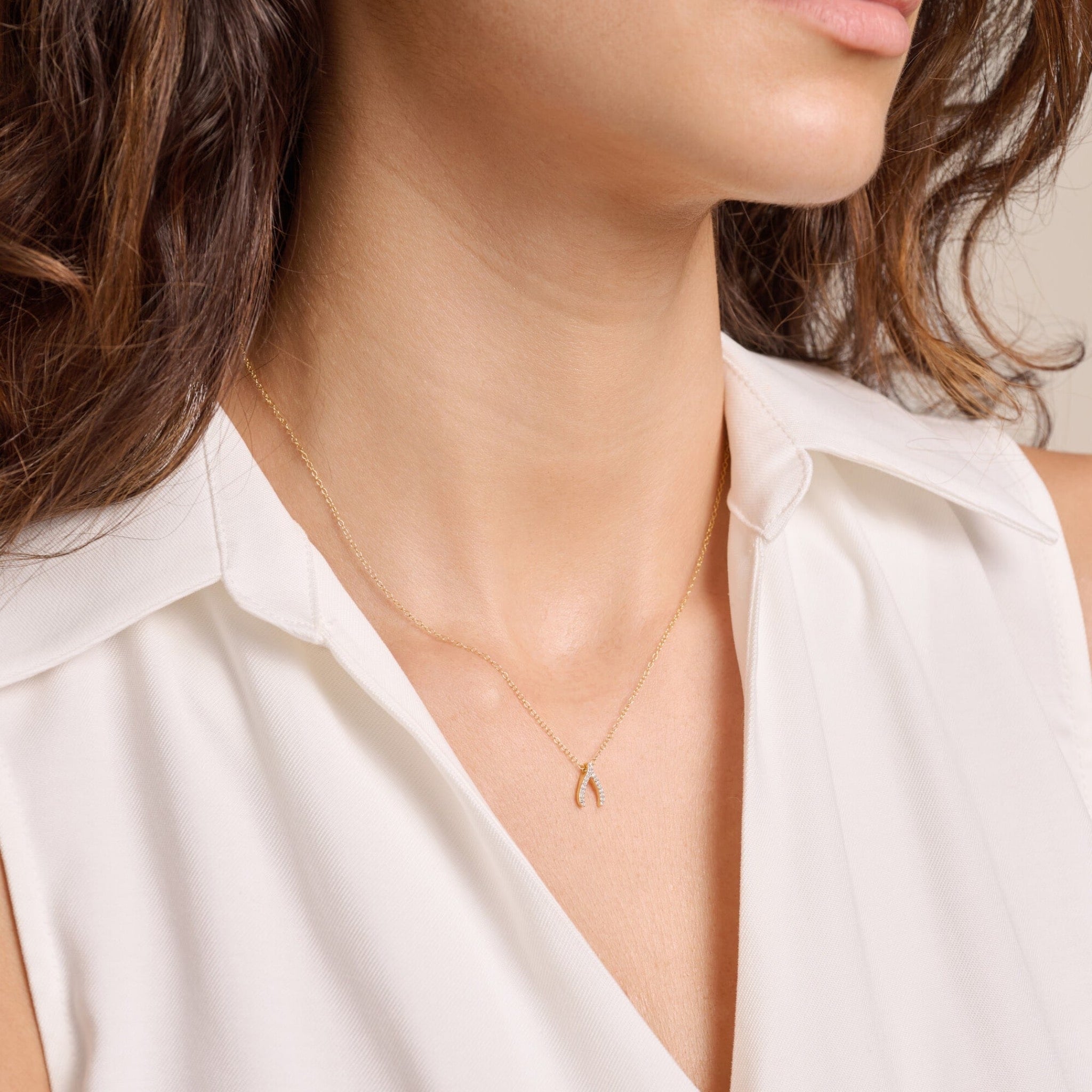 Monte Luna Lab-Grown Diamond Wishbone 18K Yellow Gold Plated Silver Necklace at Arman's Jewellers Kitchener Waterloo