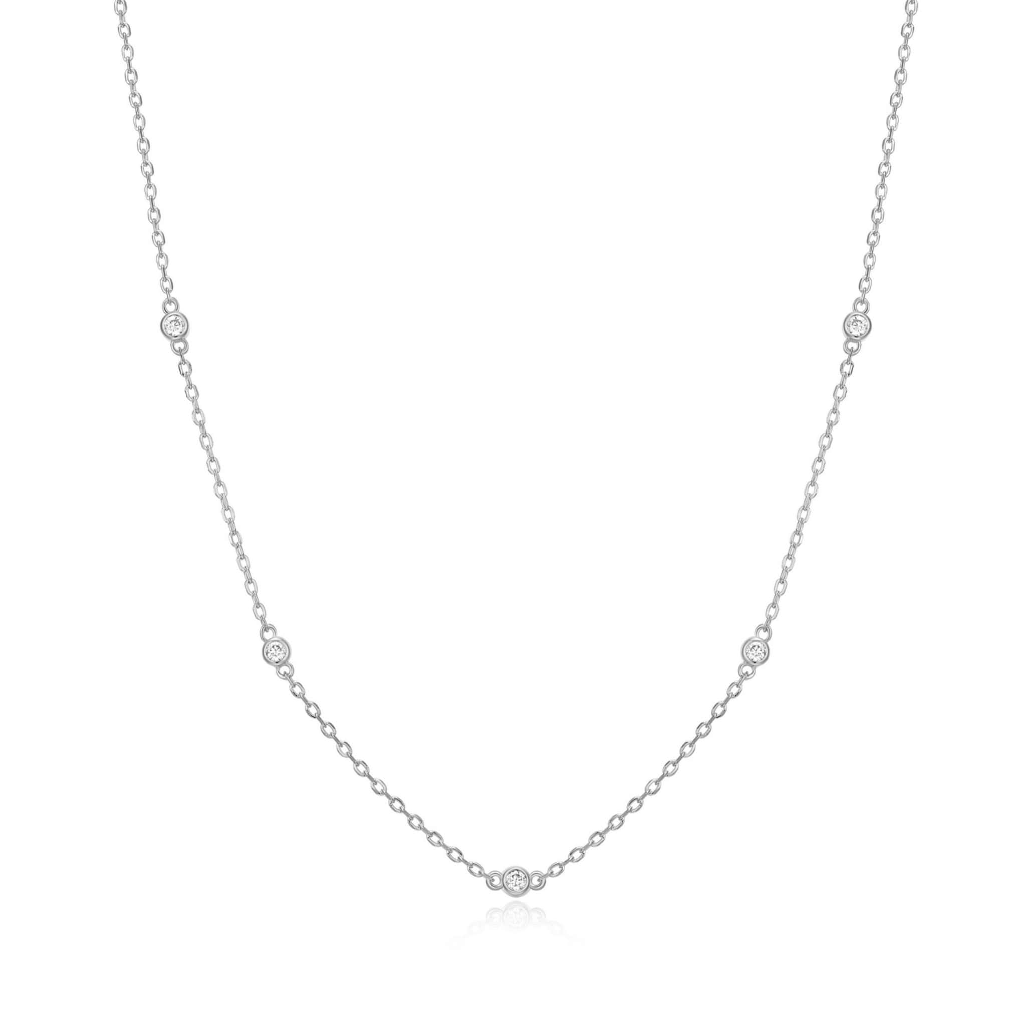 Monte Luna Lab-Grown Bezel Station Necklace in Rhodium-Plated Sterling Silver at Arman's Jewellers Kitchener