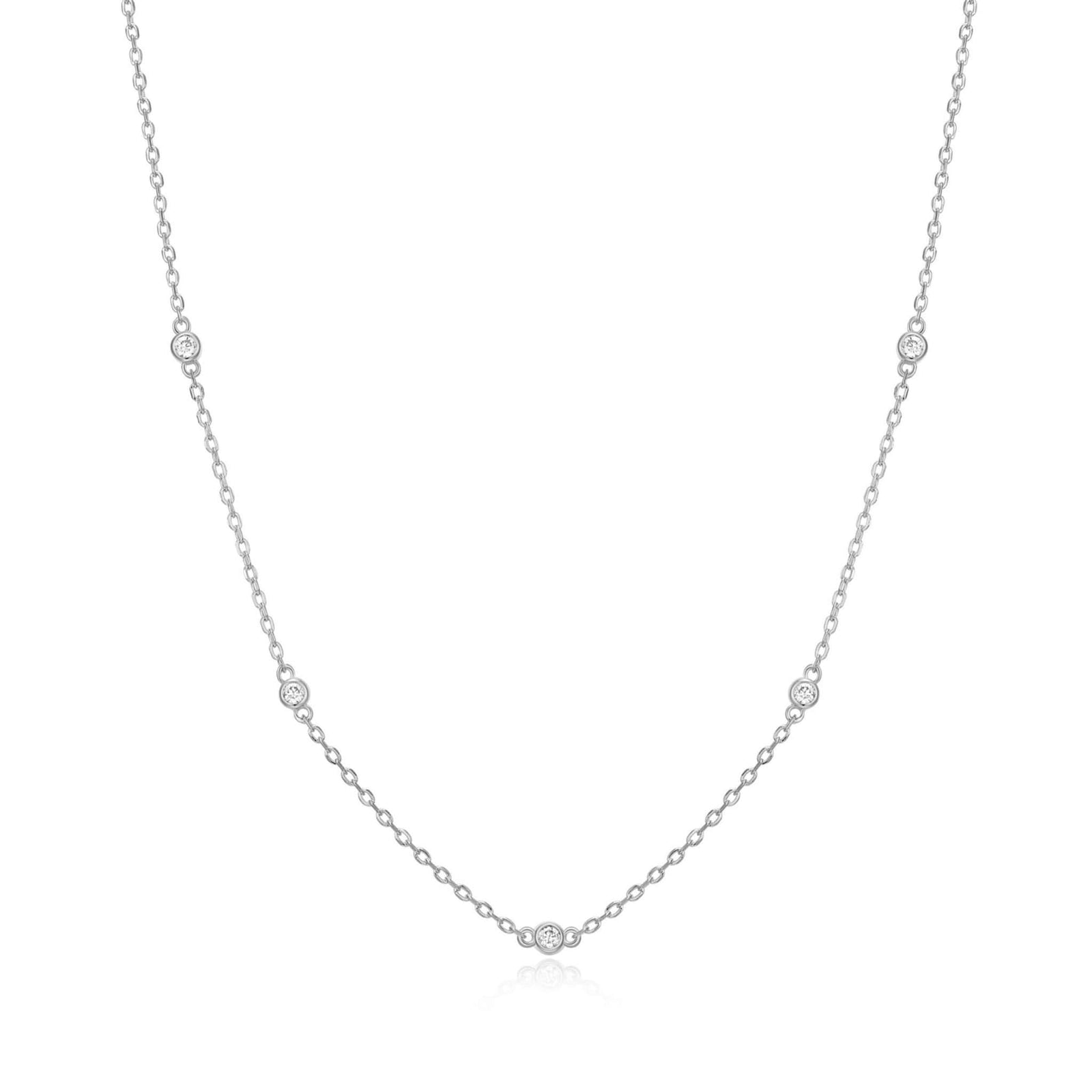 Monte Luna Lab-Grown Bezel Station Necklace in Rhodium-Plated Sterling Silver at Arman's Jewellers Kitchener