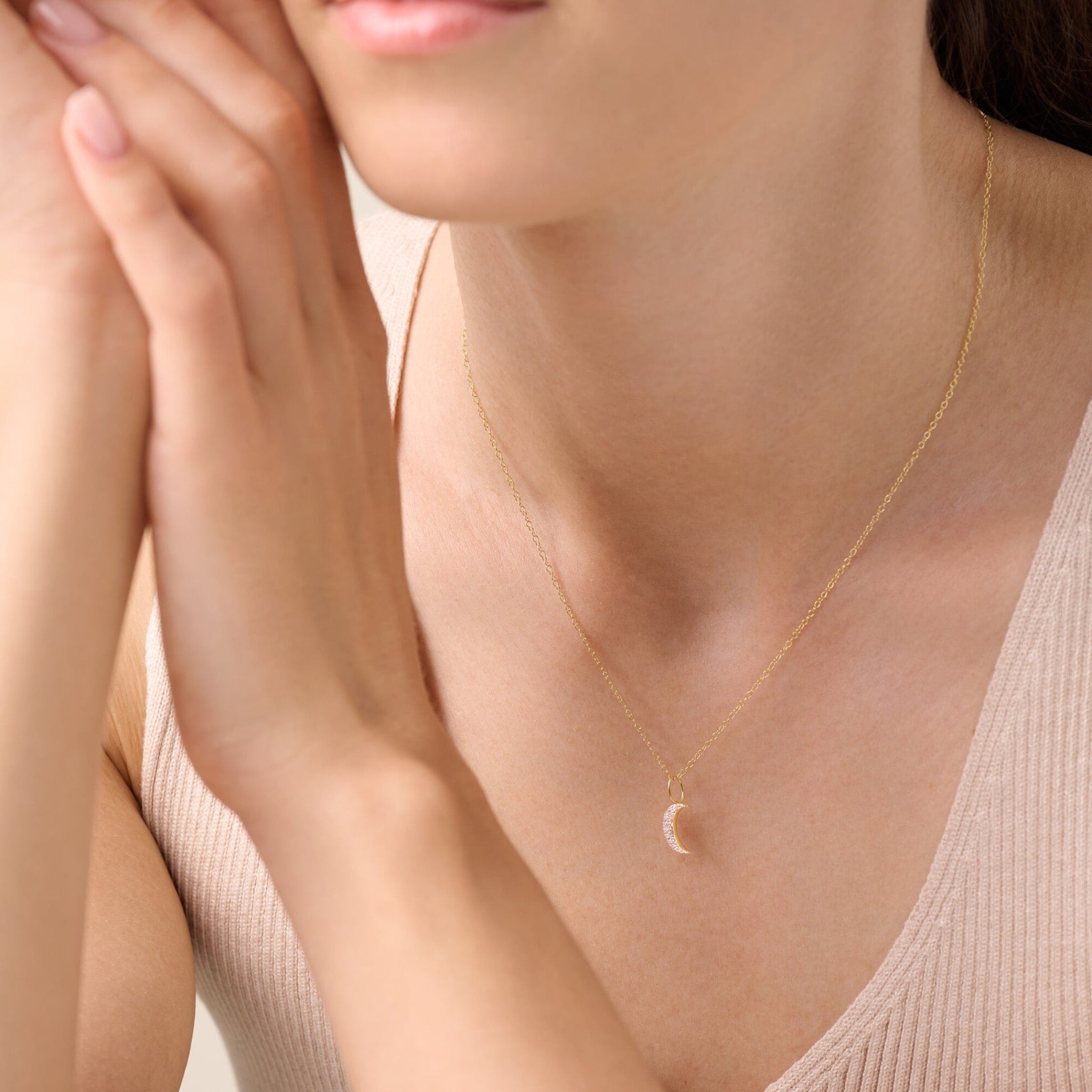 Monte Luna Lab-Grown Diamond Crescent Moon Pendant Necklace in 18K Yellow Gold-Plated Sterling Silver at Arman's Jewellers Kitchener Waterloo