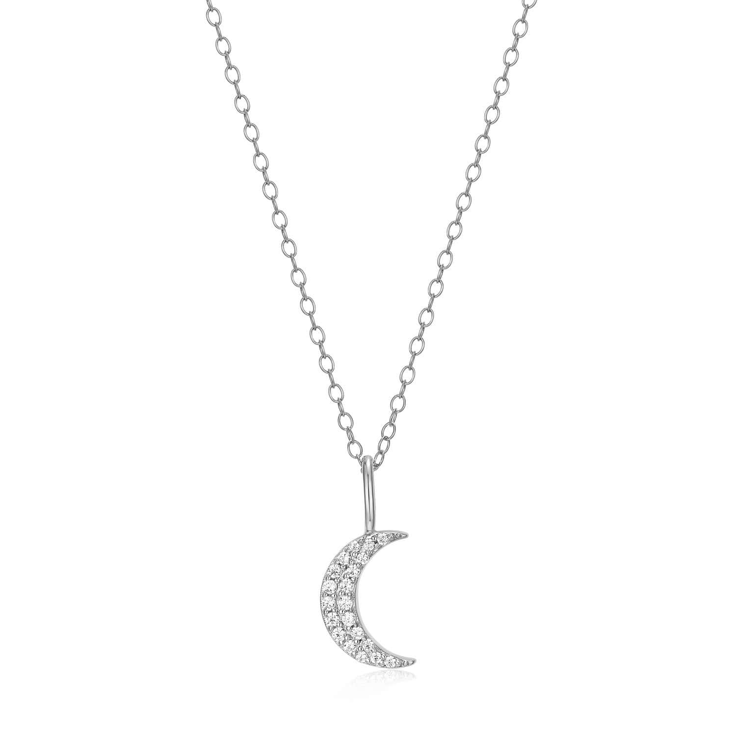 Monte Luna Lab-Grown Diamond Crescent Moon Pendant Necklace in Rhodium-Plated Sterling Silver at Arman's Jewellers Kitchener