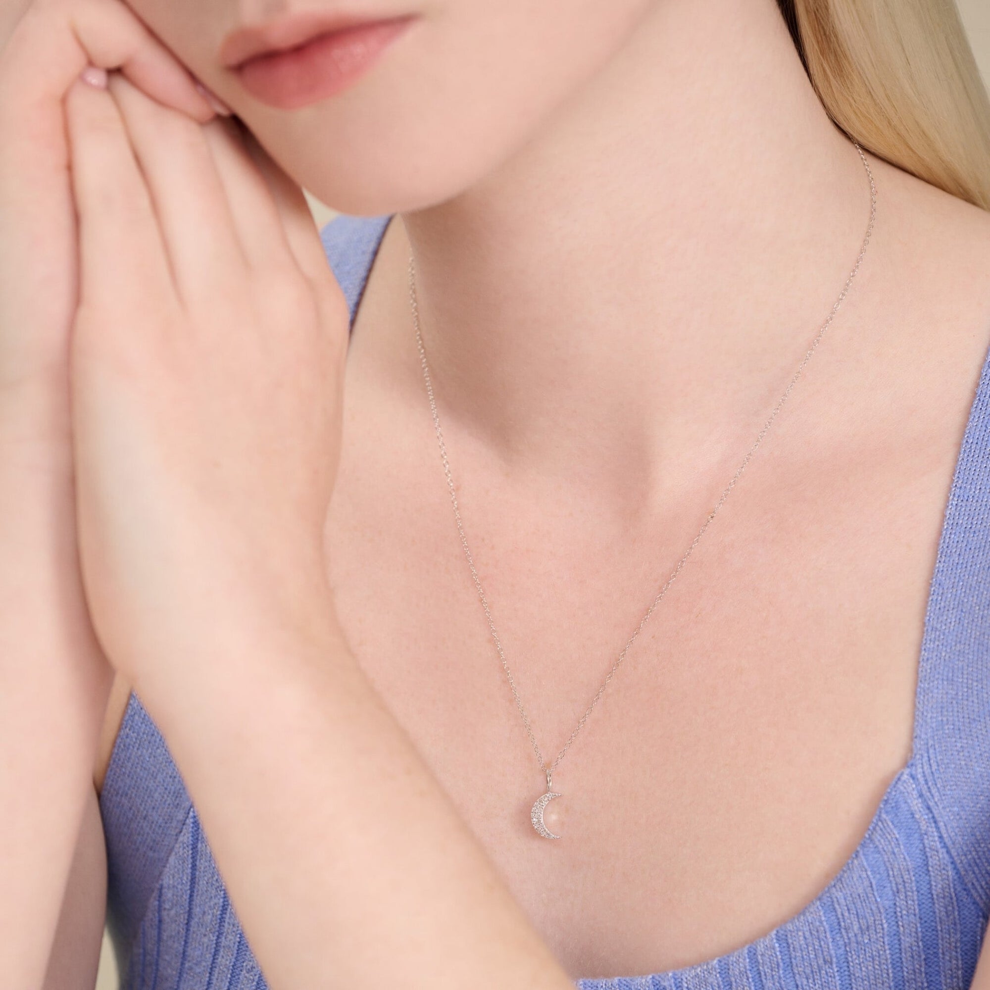 Monte Luna Lab-Grown Diamond Crescent Moon Pendant Necklace in Rhodium-Plated Sterling Silver at Arman's Jewellers Kitchener