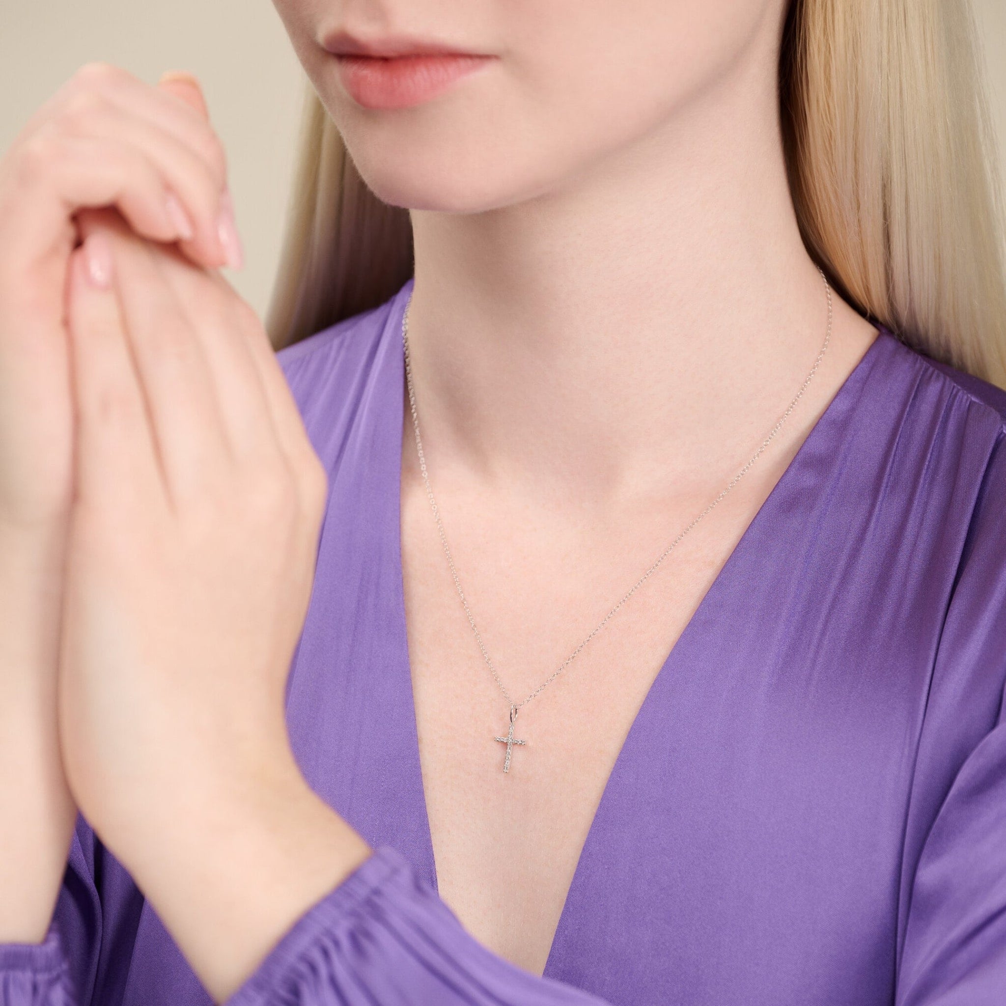 Monte Luna Lab-Grown Diamond Cross Pendant Necklace in Rhodium-Plated Sterling Silver at Arman's Jewellers Kitchener Waterloo