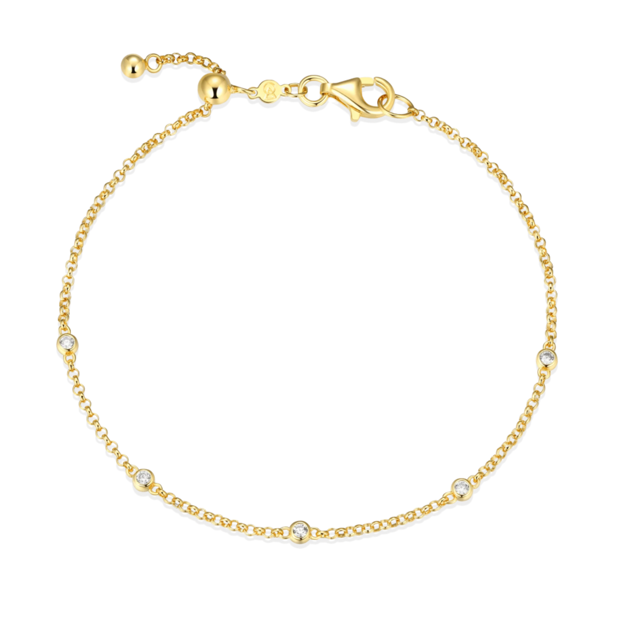 Monte Luna Lab-Grown Diamond Bezel Station Bolo Bracelet in 18K Yellow Gold-Plated Sterling Silver