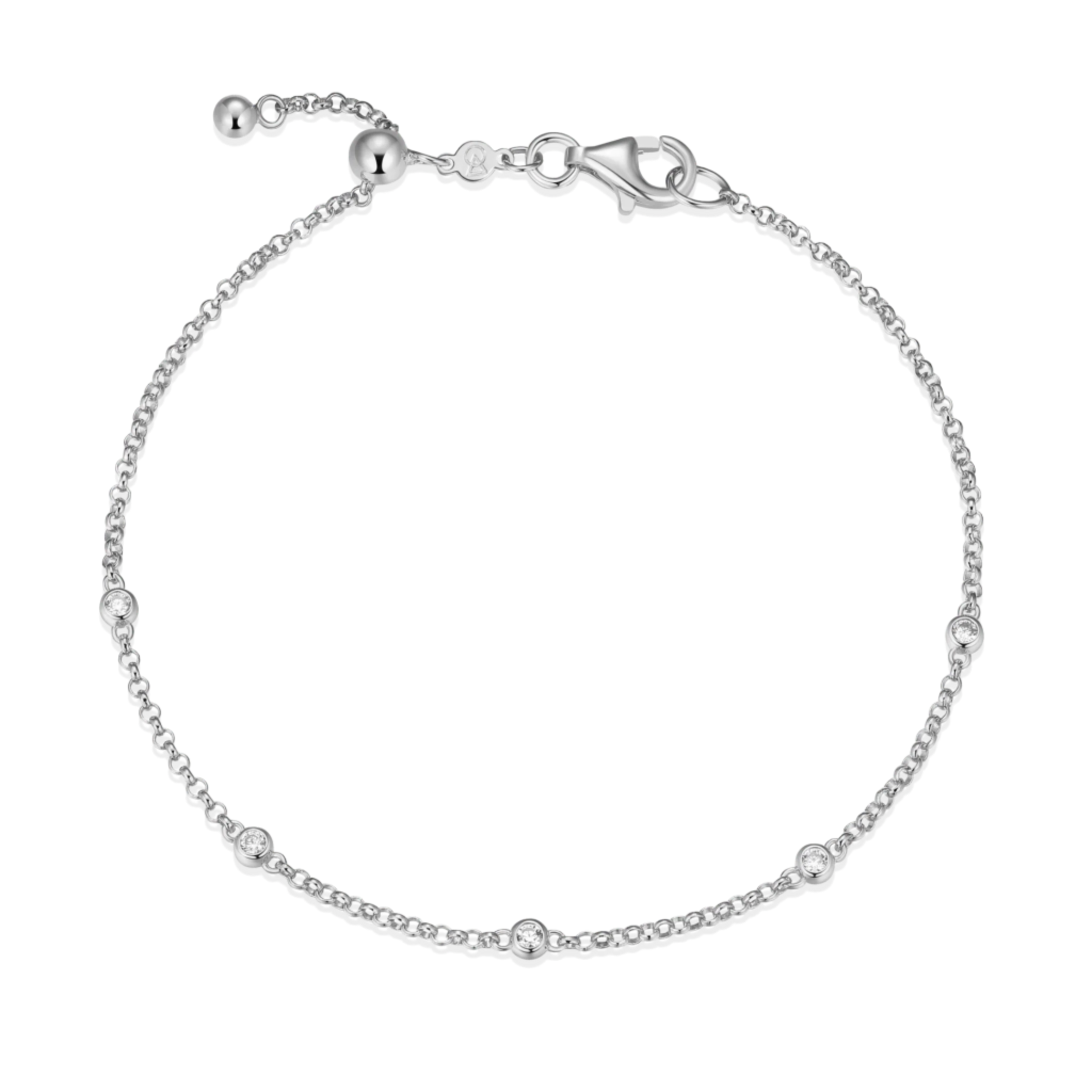 Monte Luna Lab-Grown Diamond Bezel Station Bolo Bracelet in Rhodium-Plated Sterling Silver