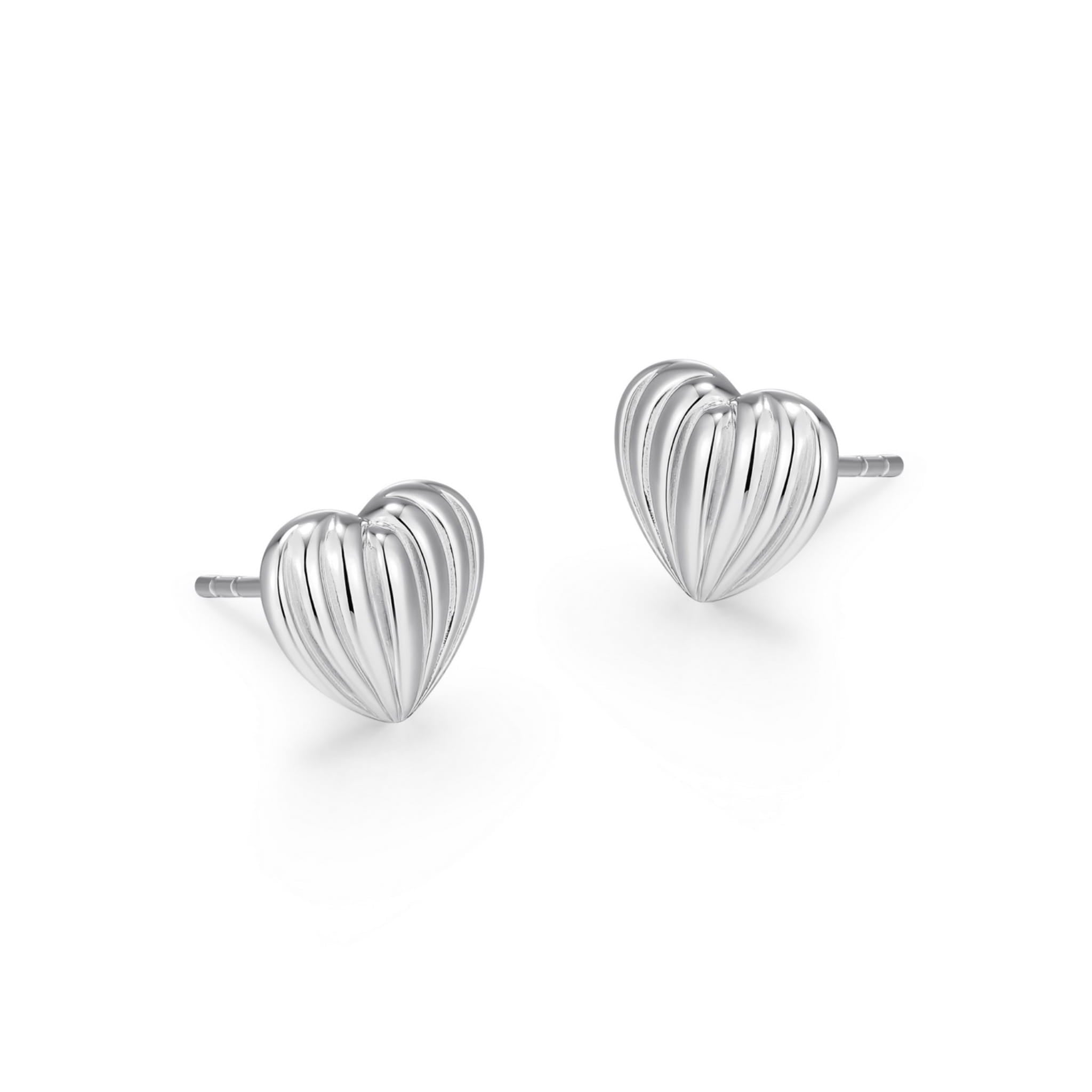 Ribbed Puffy Heart Silver Stud Earrings at Arman's Jewellers Kitchener