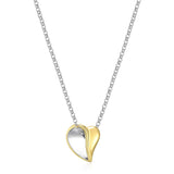 ELLE "AMOUR" RHODIUM & 18K GOLD PLATED 2TONE HIGH POLISH SILVER HEART PENDANT NECKLACE 17"+3" EXT AT ARMANS JEWELLERS KITCHENER WATERLOO
