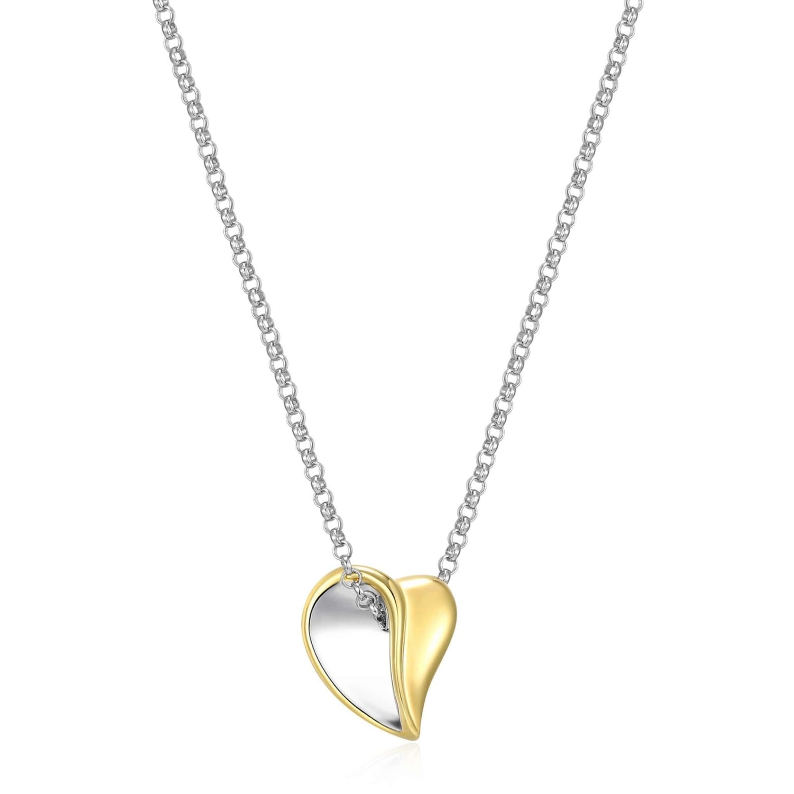 ELLE "AMOUR" RHODIUM & 18K GOLD PLATED 2TONE HIGH POLISH SILVER HEART PENDANT NECKLACE 17"+3" EXT AT ARMANS JEWELLERS KITCHENER WATERLOO