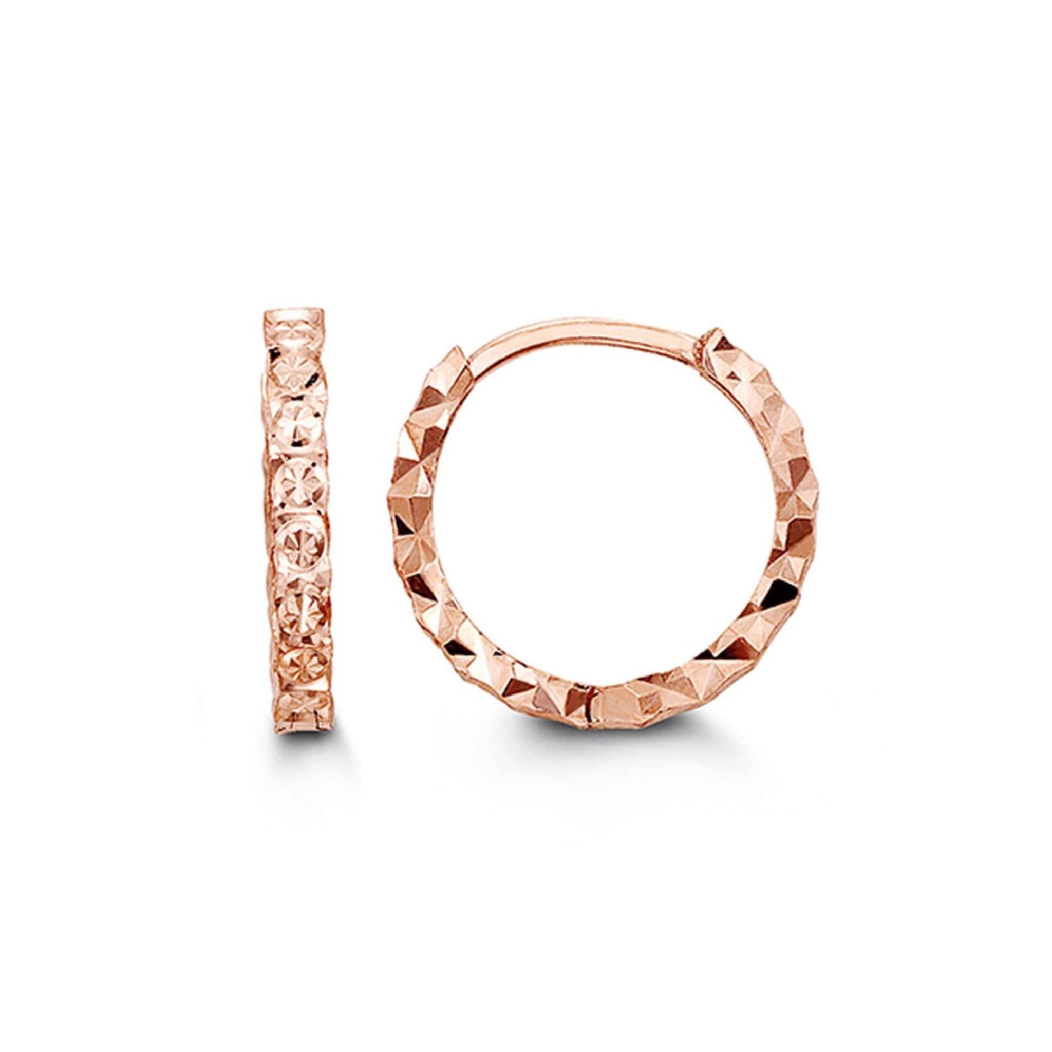 10K Rose Gold Diamond-Cut Huggie Hoop Earrings at Arman's Jewellers