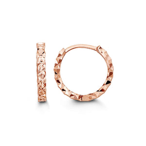 10K Rose Gold Diamond-Cut Huggie Hoop Earrings at Arman's Jewellers