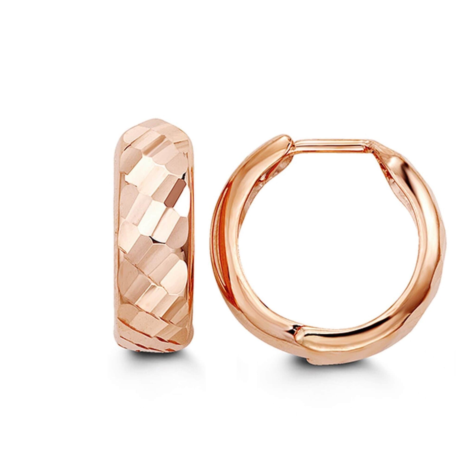 10K Rose Gold Diamond-Cut Huggie Hoop Earrings at Arman's Jewellers 
