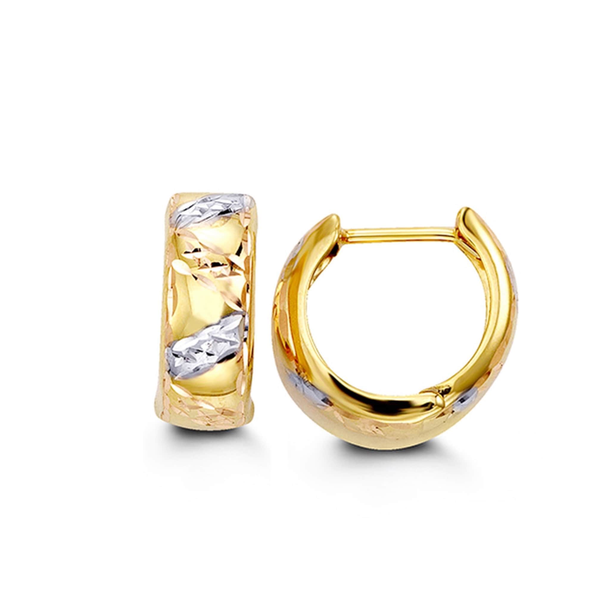 10K Tri-Colour Diamond-Cut Huggie Hoop Earrings at Arman's Jewellers 