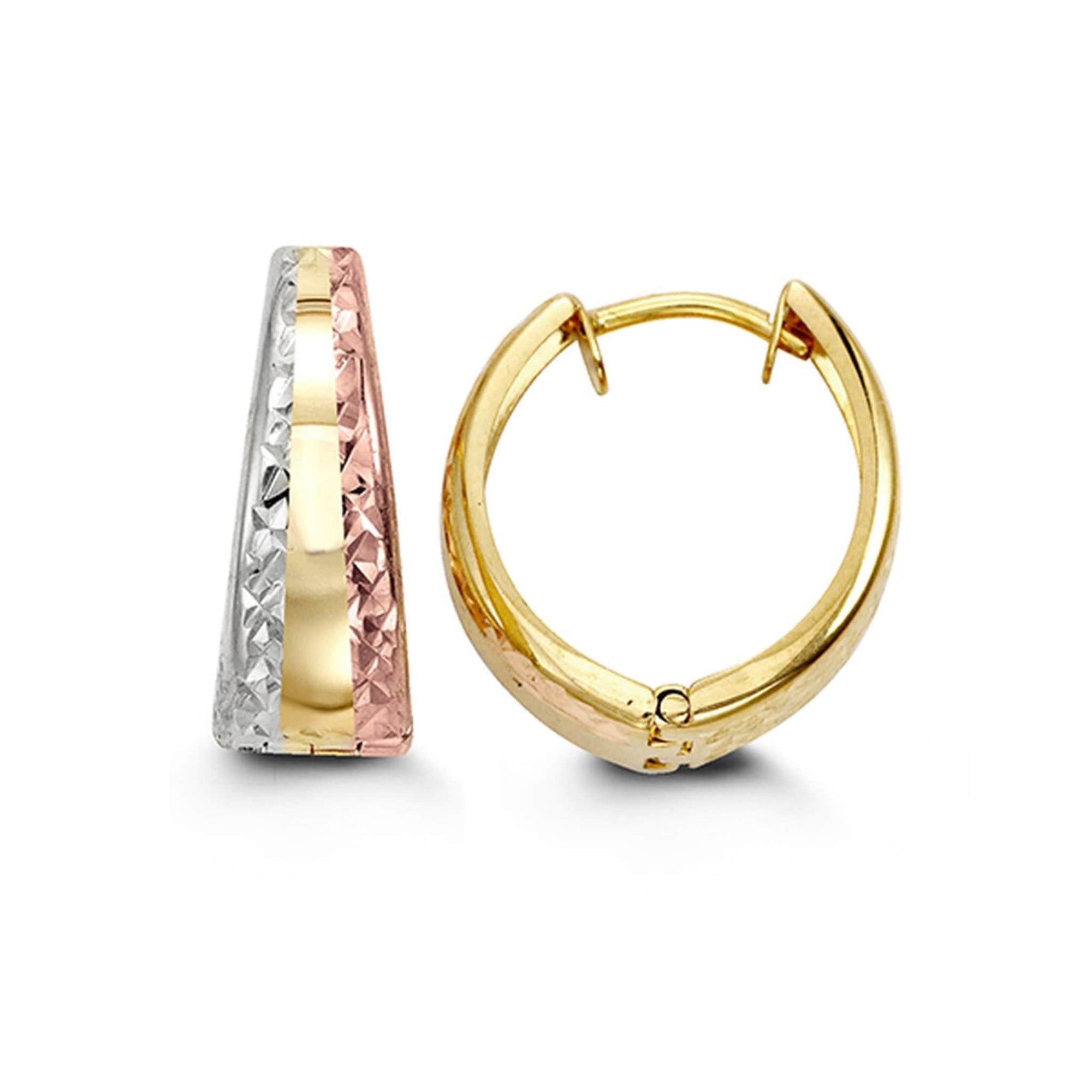 10K Tri-Colour Diamond-Cut Huggie Hoop Earrings at Arman's Jewellers