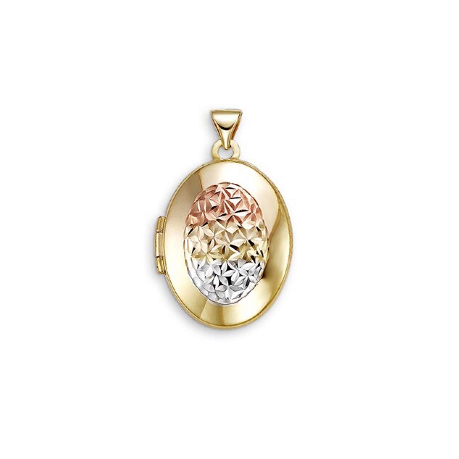 10K Tri-Colour Diamond-Cut Oval Locket at Arman's Jewellers