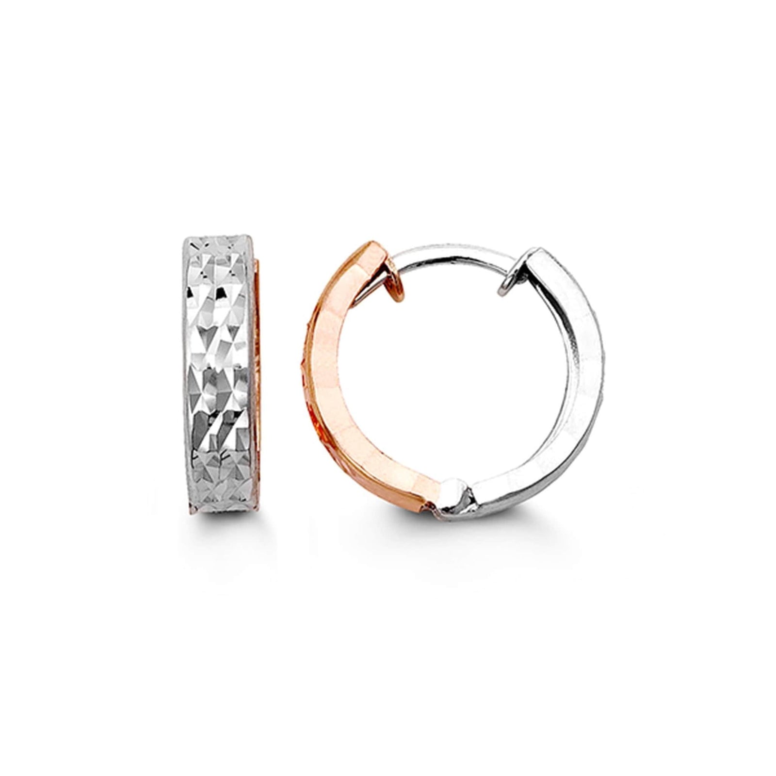 10K Rose & White Gold Huggie Hoop Earrings at Arman's Jewellers