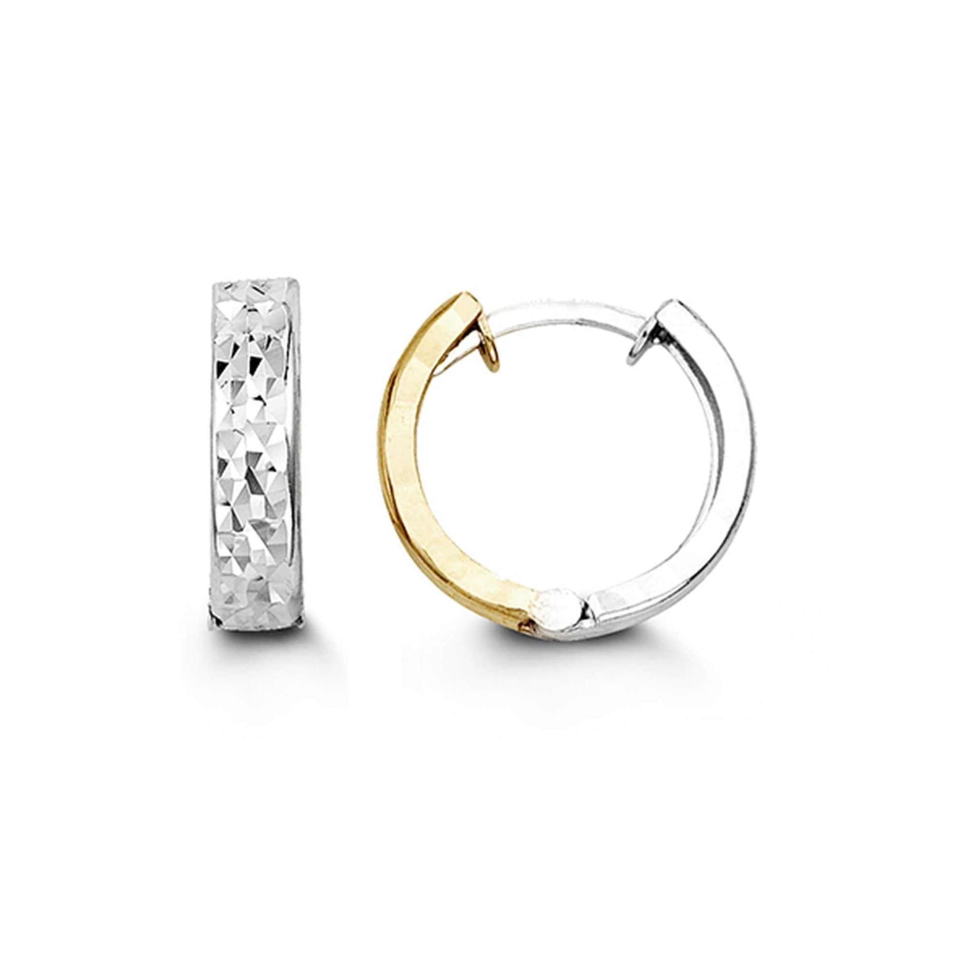 10K Yellow & White Gold Huggie Hoop Earrings at Arman's Jewellers