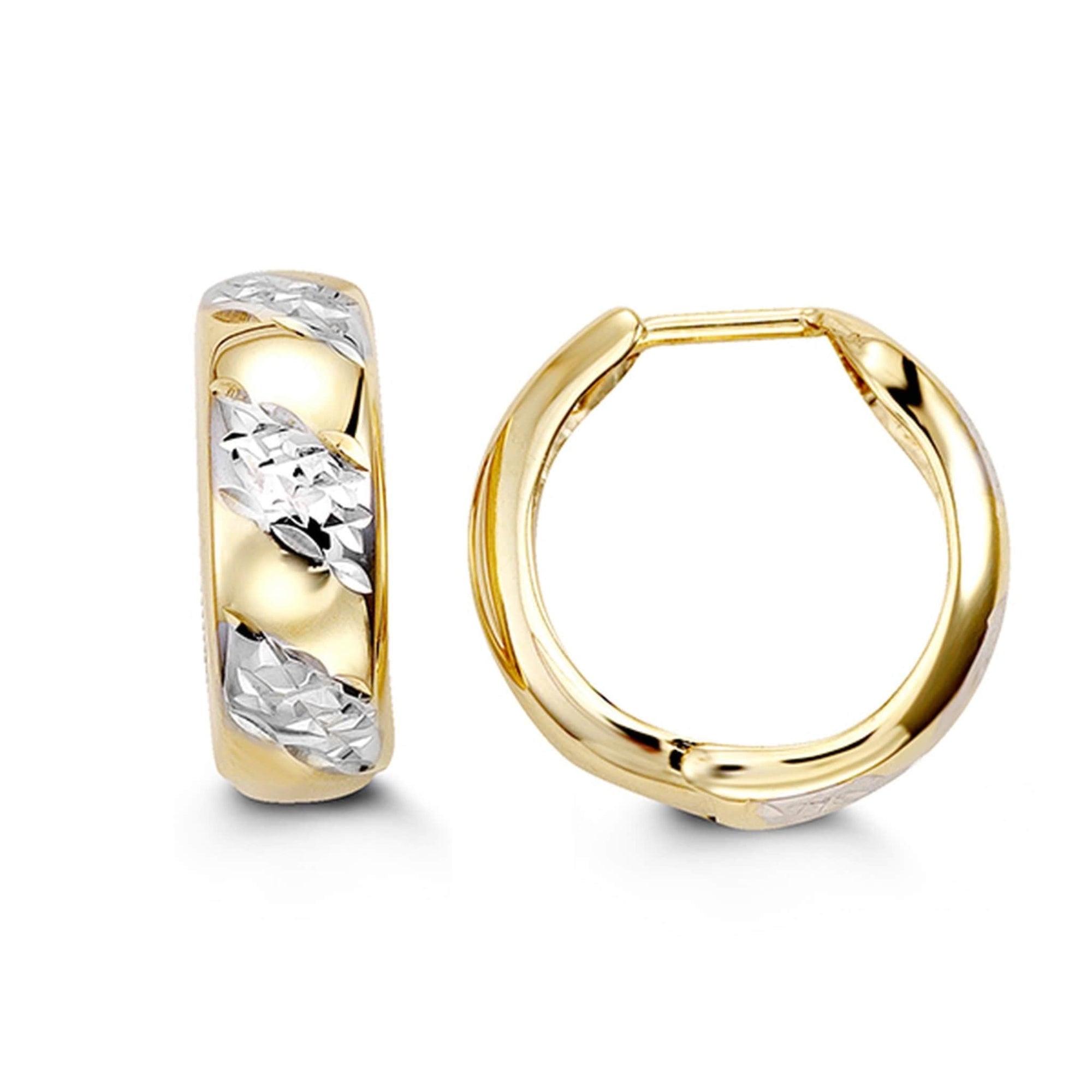 10K Two-Tone Diamond-Cut Huggie Hoop Earrings at Arman's Jewellers