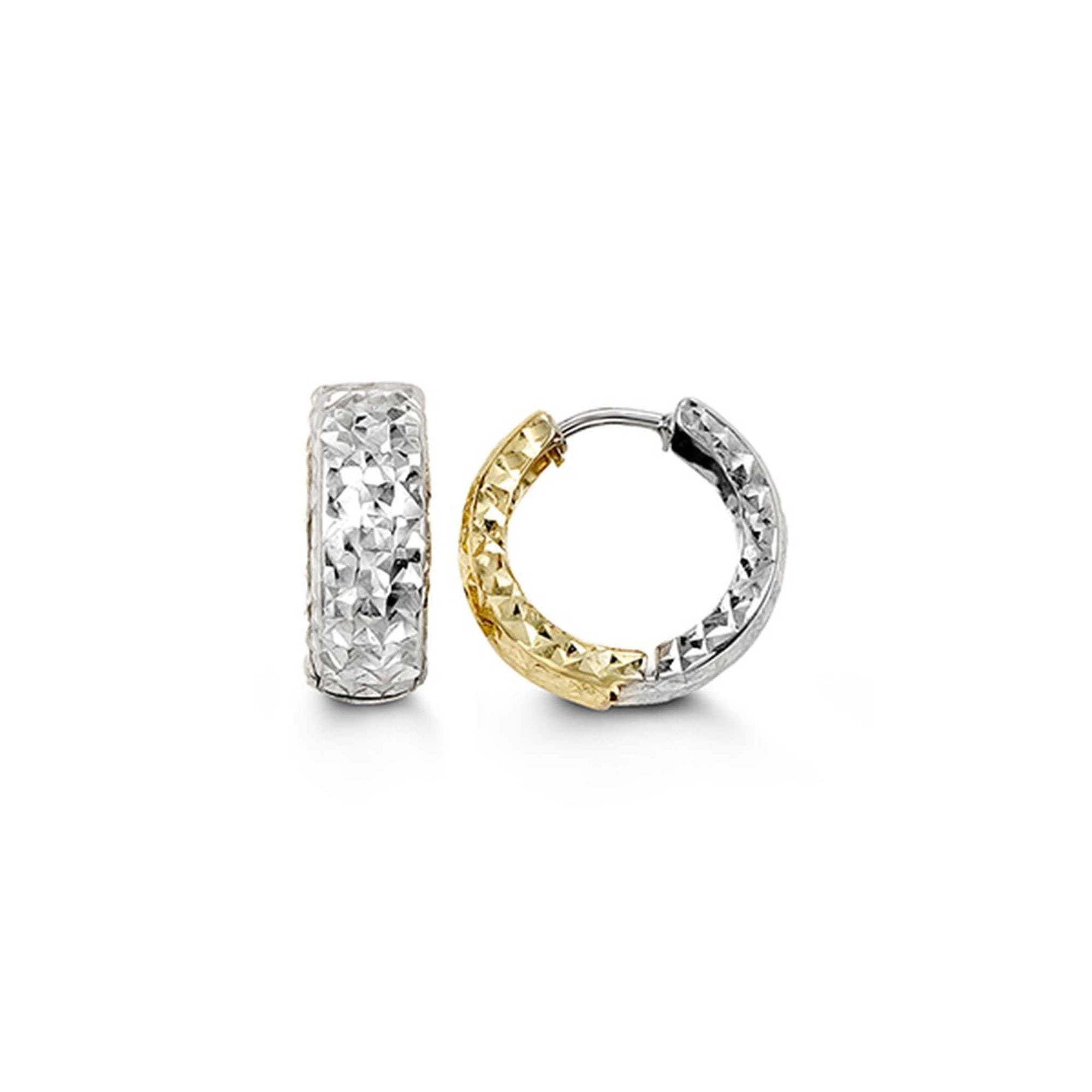 10K Two-Tone Gold Diamond Cut Huggie Hoop Earrings at Arman's Jewellers Kitchener