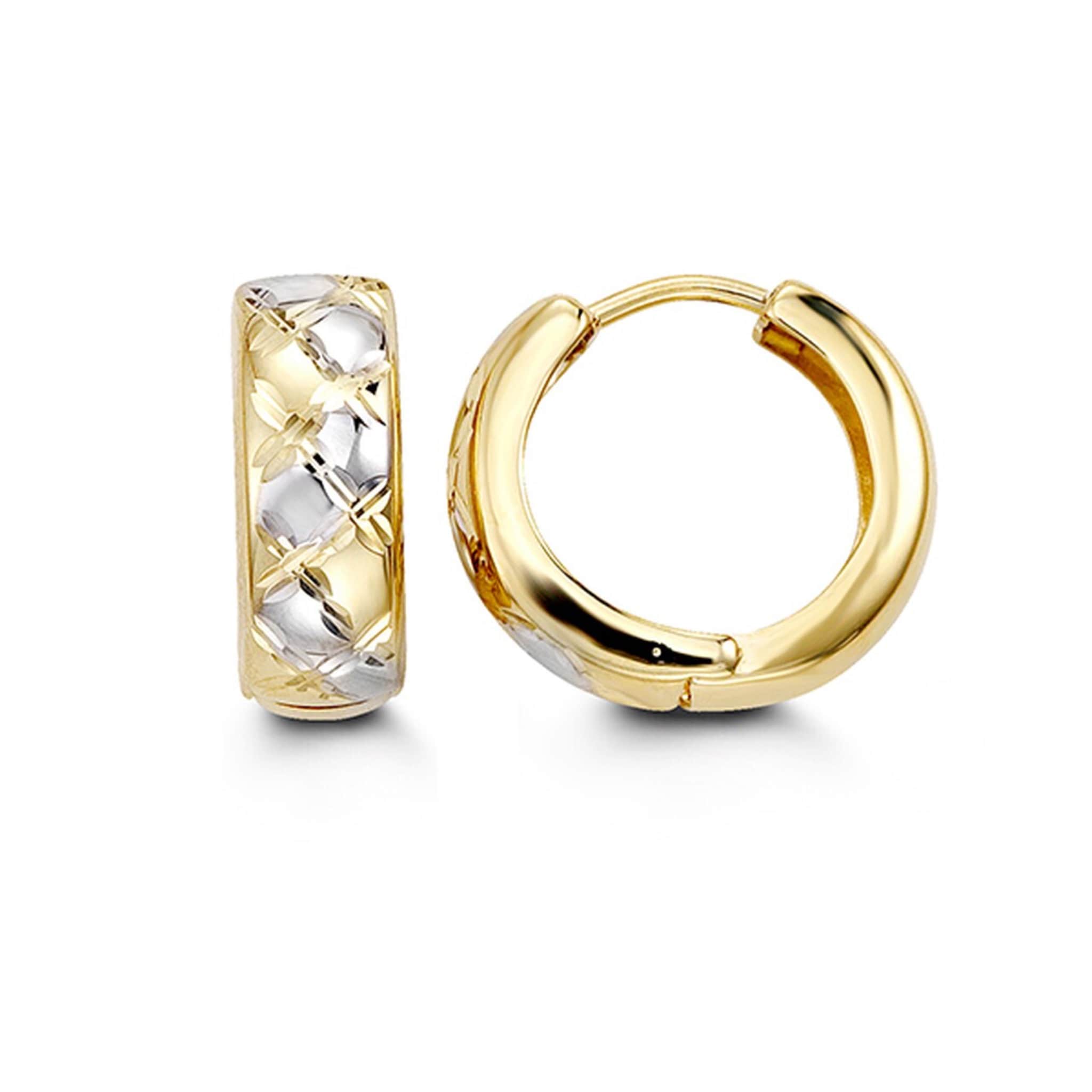 10K Two-Tone Fancy Huggie Hoop Earrings at Arman's Jewellers 