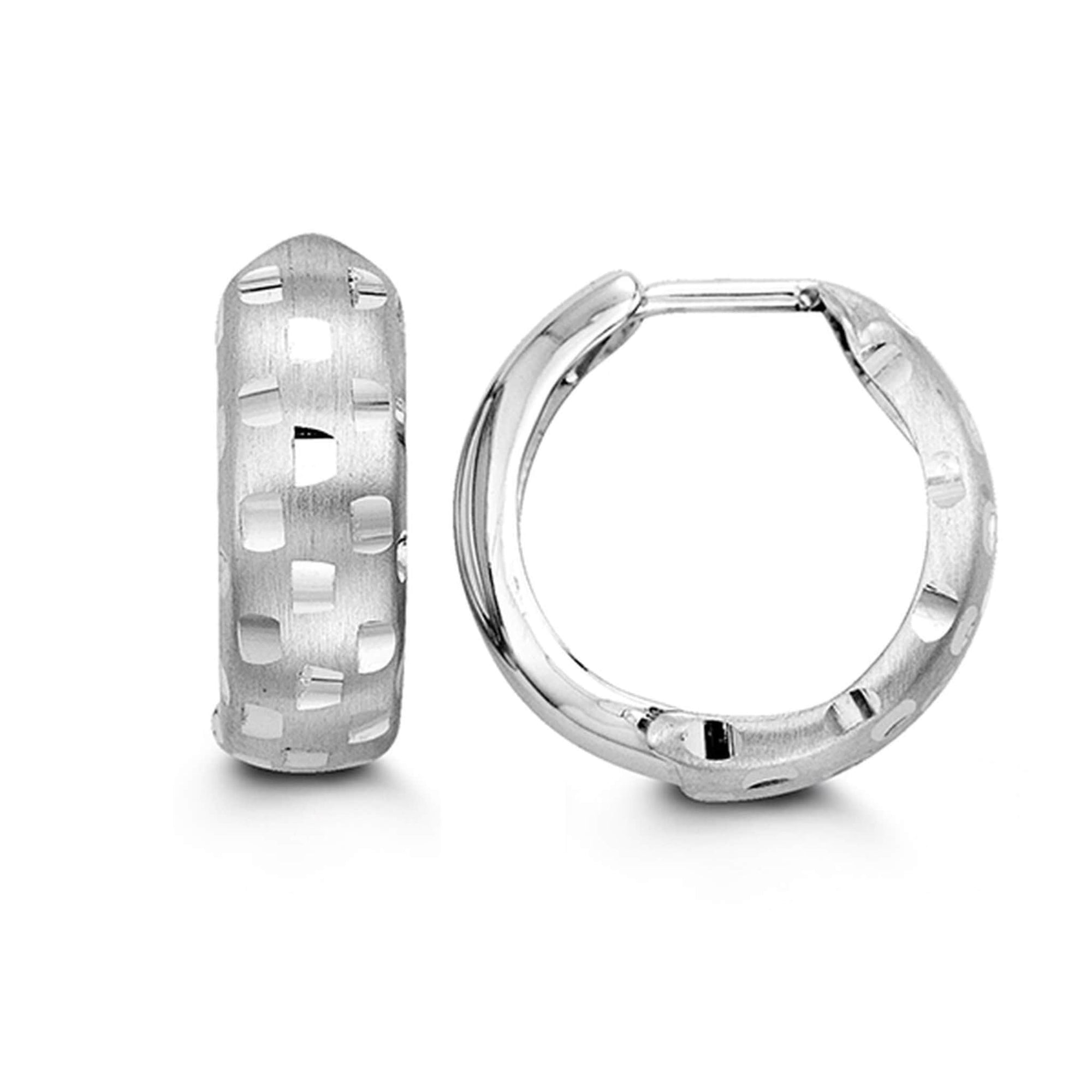 10K White Gold Detailed Huggie Hoop Earrings at Arman's Jewellers