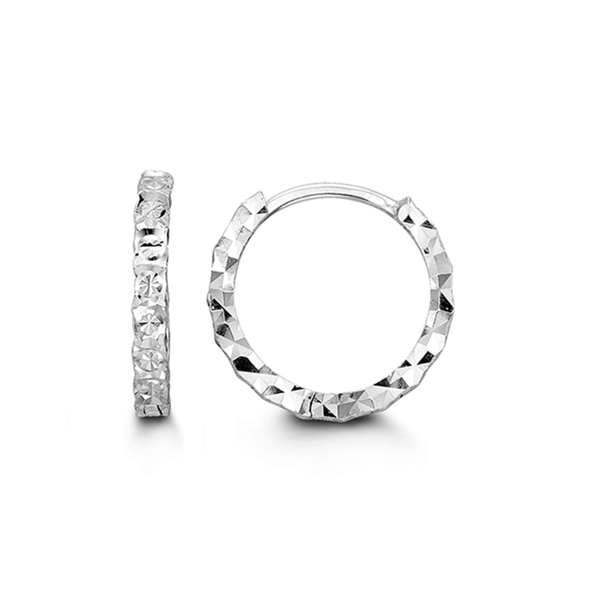 10K White Gold Diamond-Cut Huggie Hoop Earrings at Arman's Jewellers