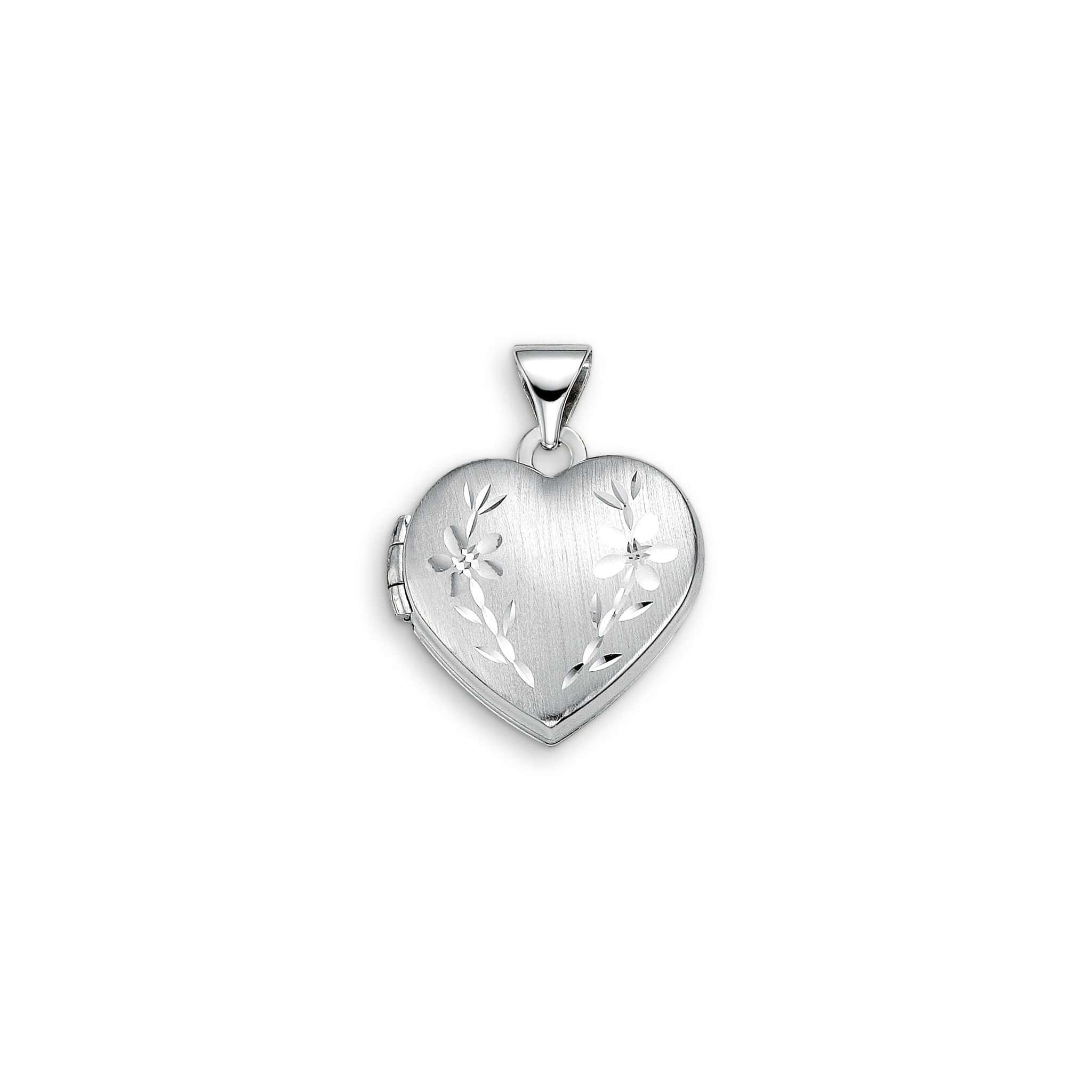 10K White Gold Floral-Pattern Heart Locket at Arman's Jewellers
