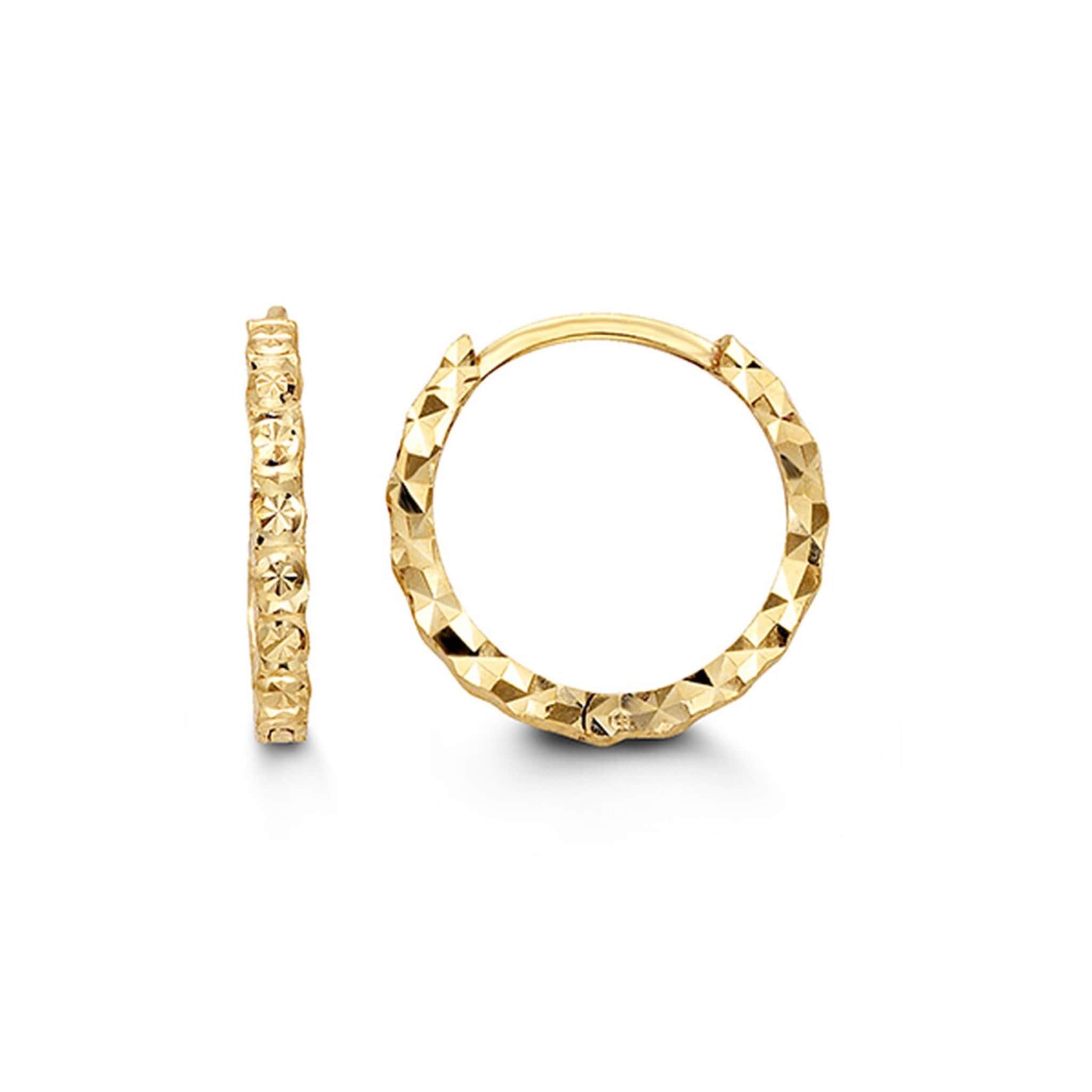 10K Yellow Gold Diamond-Cut Huggie Hoop Earrings at Arman's Jewellers