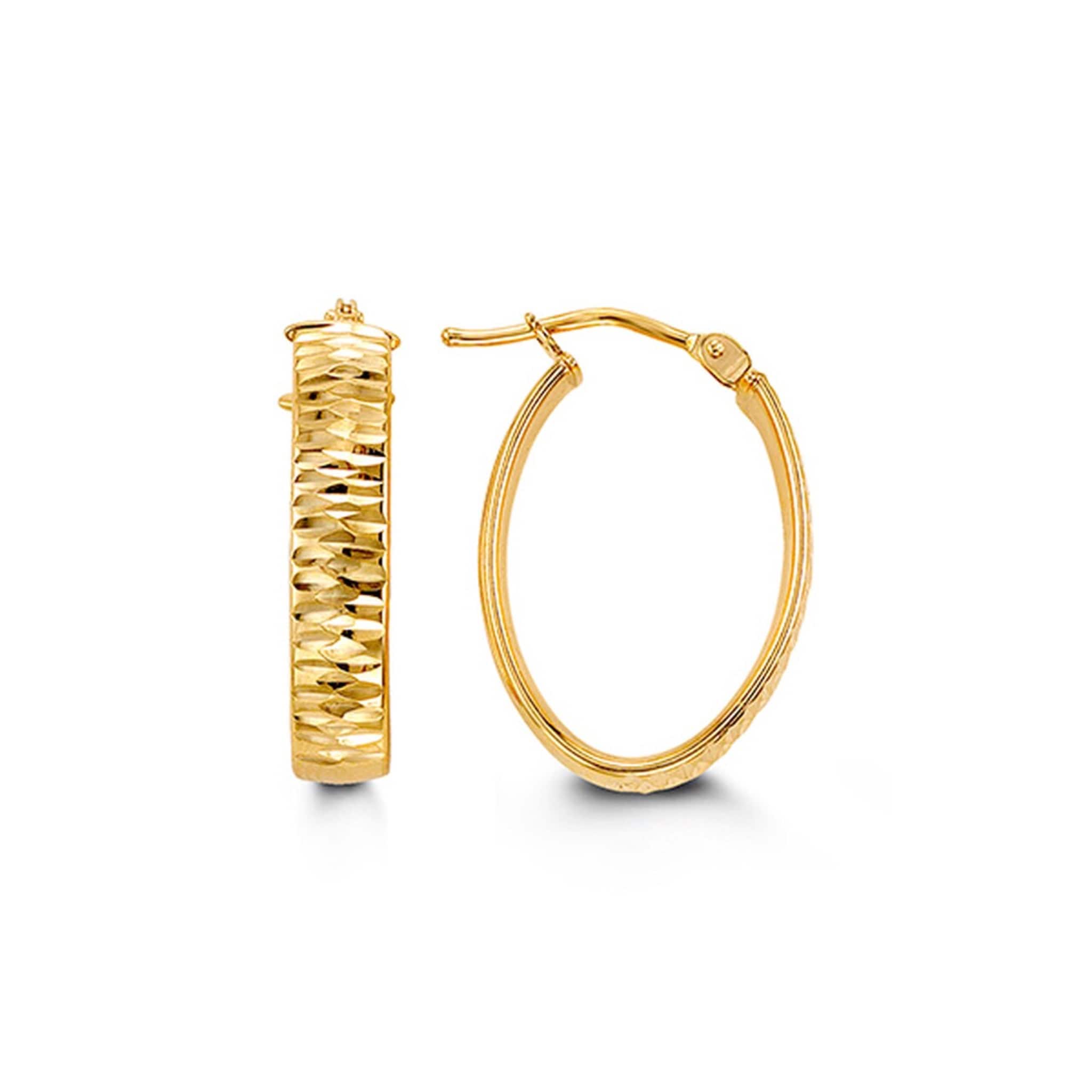 10K Yellow Gold Diamond-Cut Oval Hoop Earrings at Arman's Jewellers 