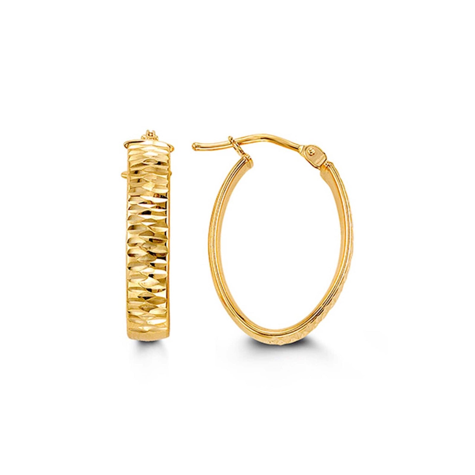 10K Yellow Gold Diamond-Cut Oval Hoop Earrings at Arman's Jewellers 