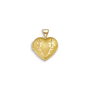 10K Yellow Gold Floral-Pattern Heart Locket at Arman's Jewellers
