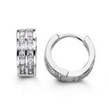 12mm Silver Double Row CZ Huggie Hoop Earrings at Arman's Jewellers