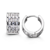 12mm Silver Triple CZ Huggie Hoop Earrings at Arman's Jewellers
