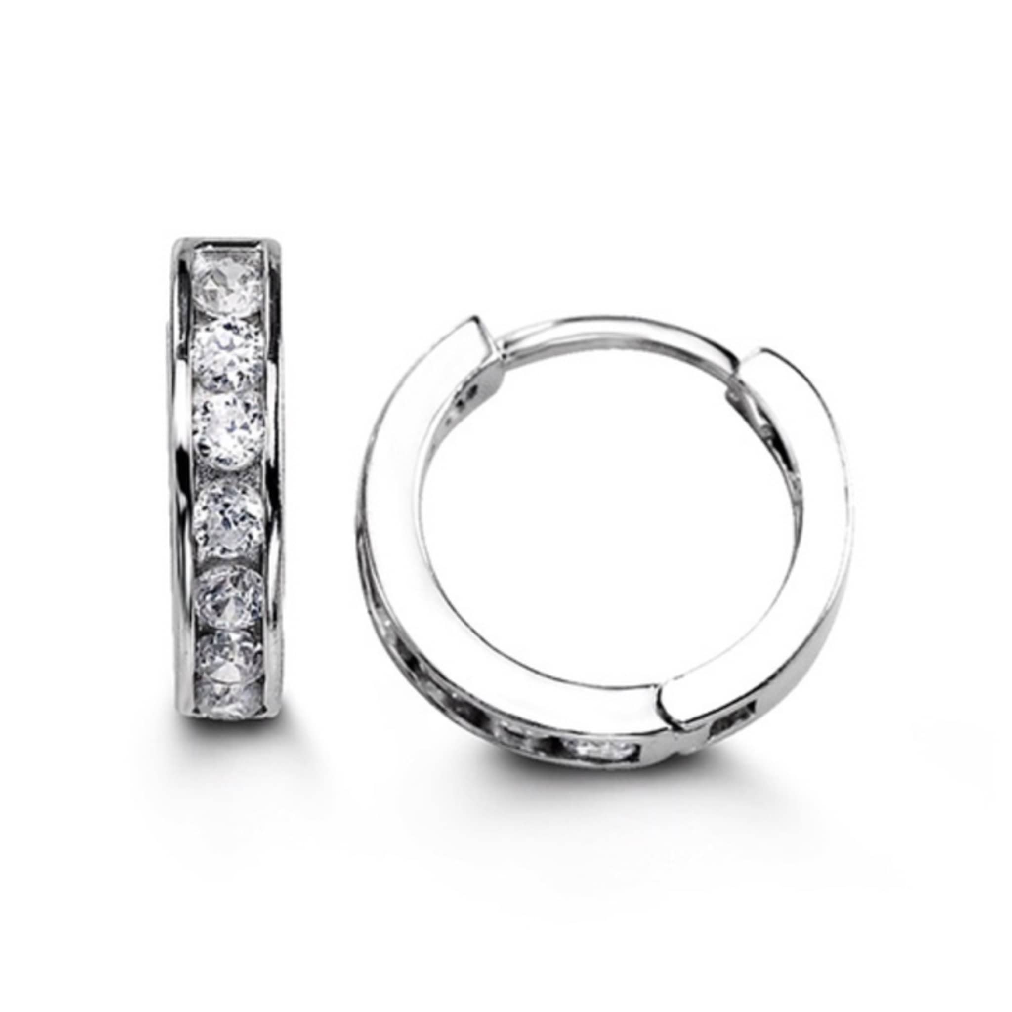 13mm Silver CZ Huggie Hoop Earrings at Arman's Jewellers 