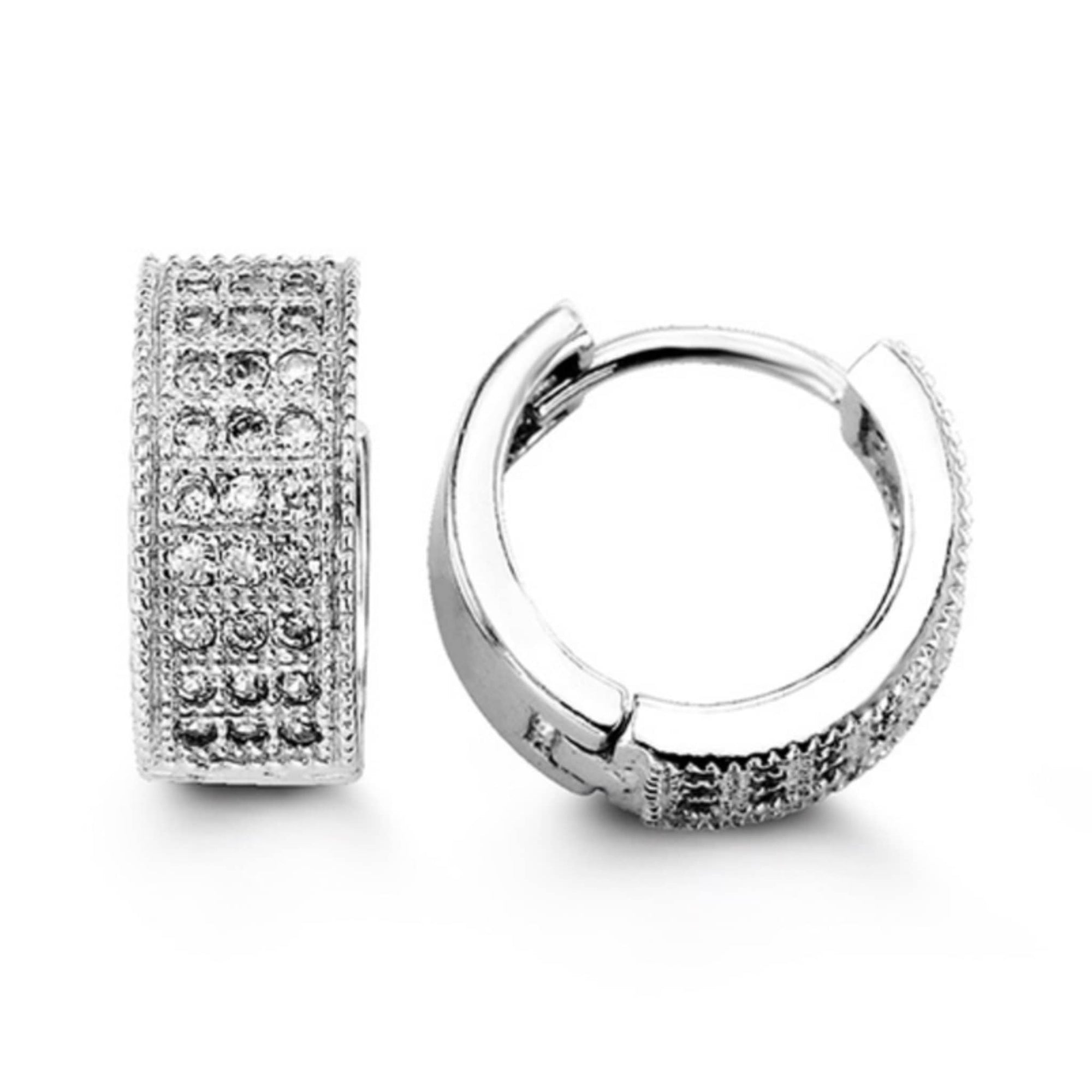 13mm Silver Pavé Set CZ Huggie Hoop Earrings at Arman's Jewellers