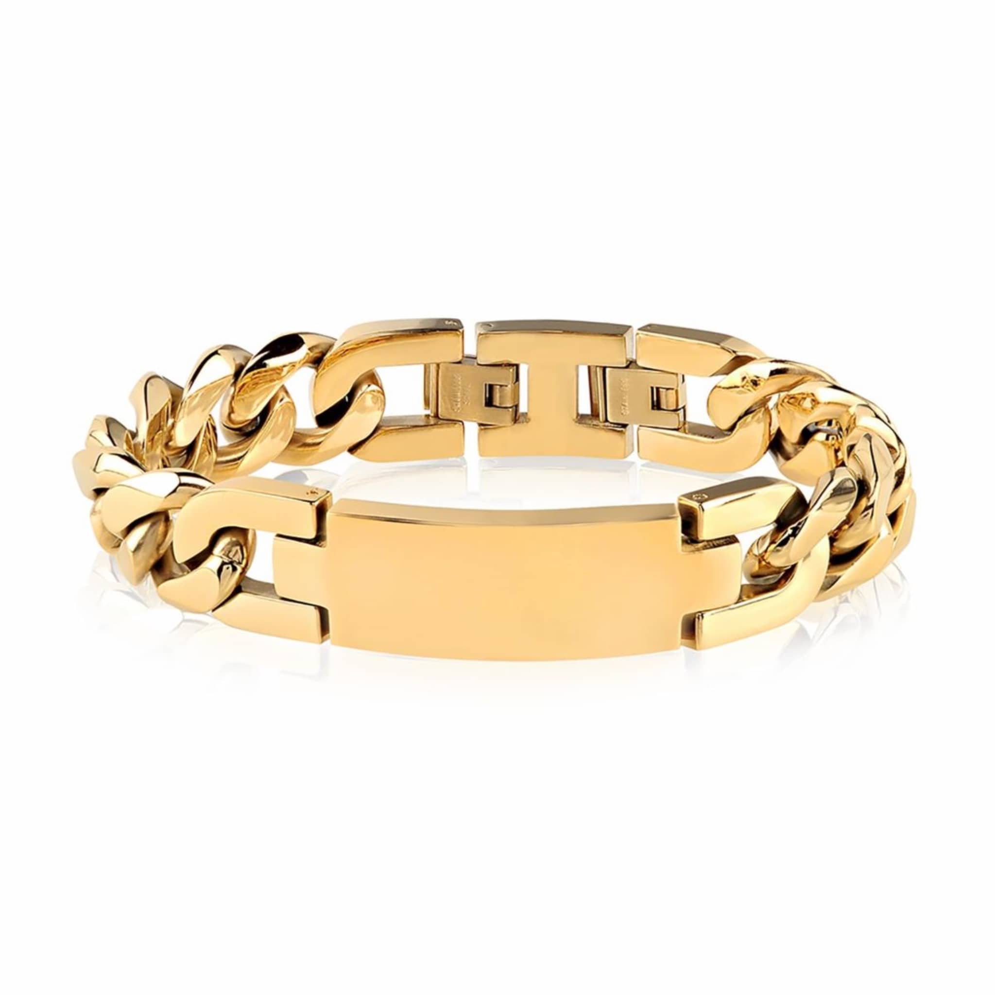 14mm Bulky Steel Gold Cuban Link ID Bracelet at Arman's Jewellers