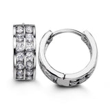 14mm Silver Double Row CZ Huggie Hoop Earrings at Arman's Jewellers