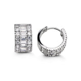 14mm Silver Round & Baguette CZ Huggie Hoop Earrings at Arman's Jewellers