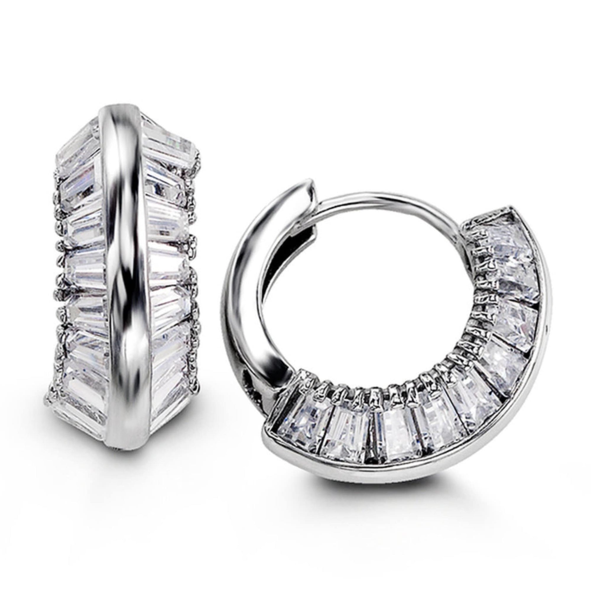 15mm Silver Baguette CZ Huggie Hoop Earrings at Arman's Jewellers