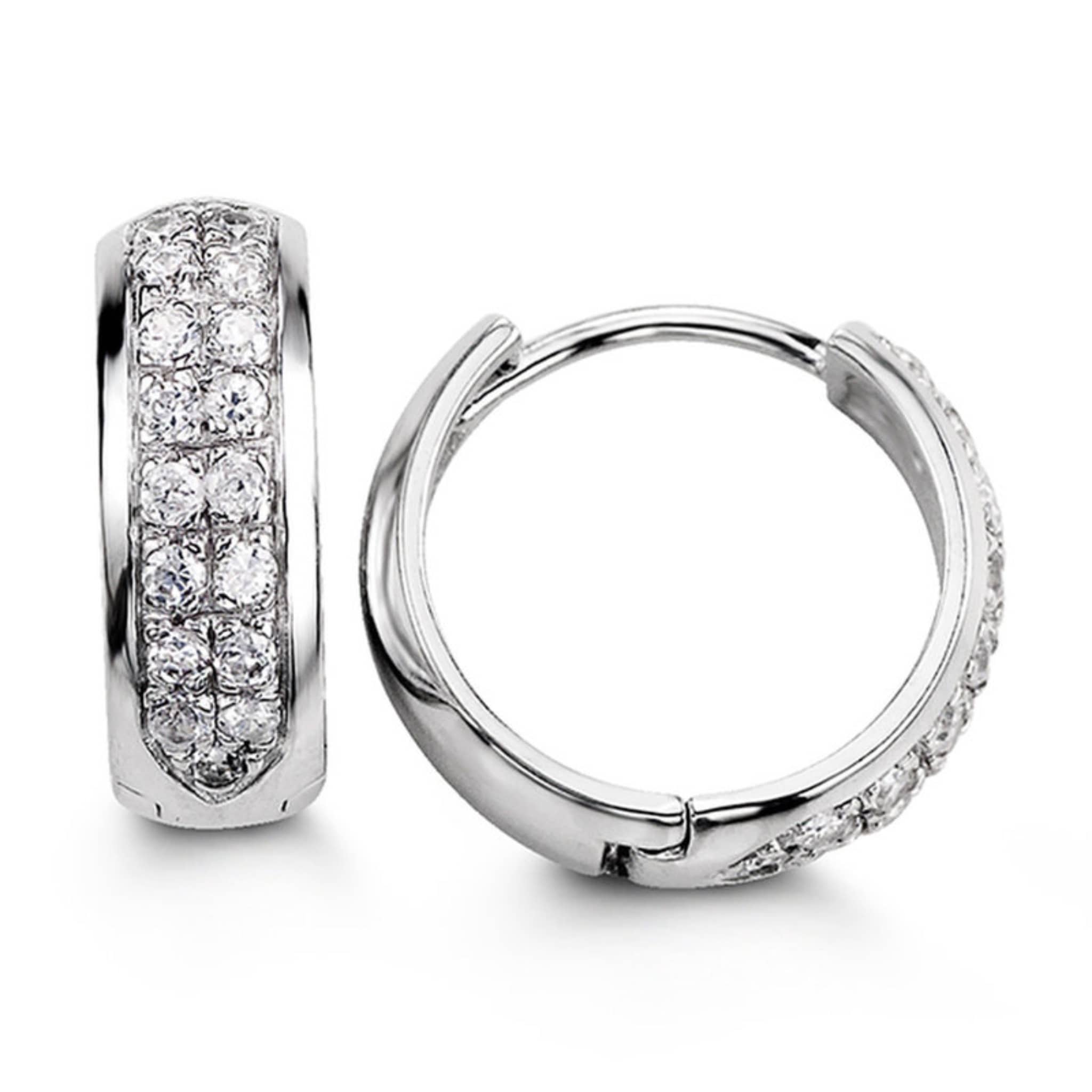 15mm Silver Double Row CZ Huggie Hoop Earrings at Arman's Jewellers