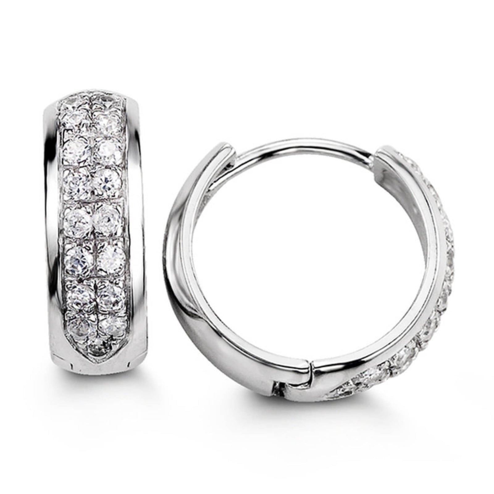 15mm Silver Double Row CZ Huggie Hoop Earrings at Arman's Jewellers