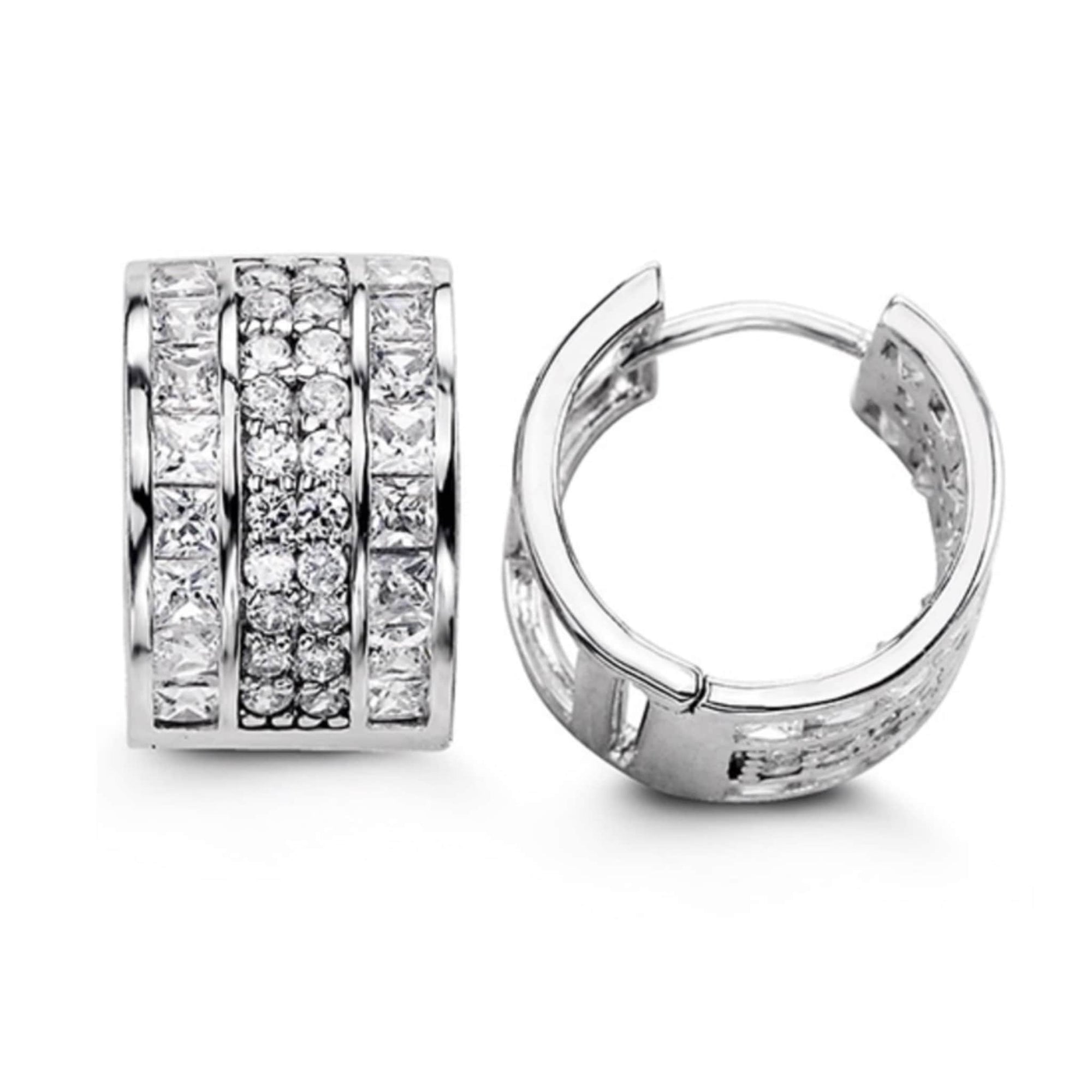 15mm Silver Round & Princess CZ Huggie Hoop Earrings at Arman's Jewellers
