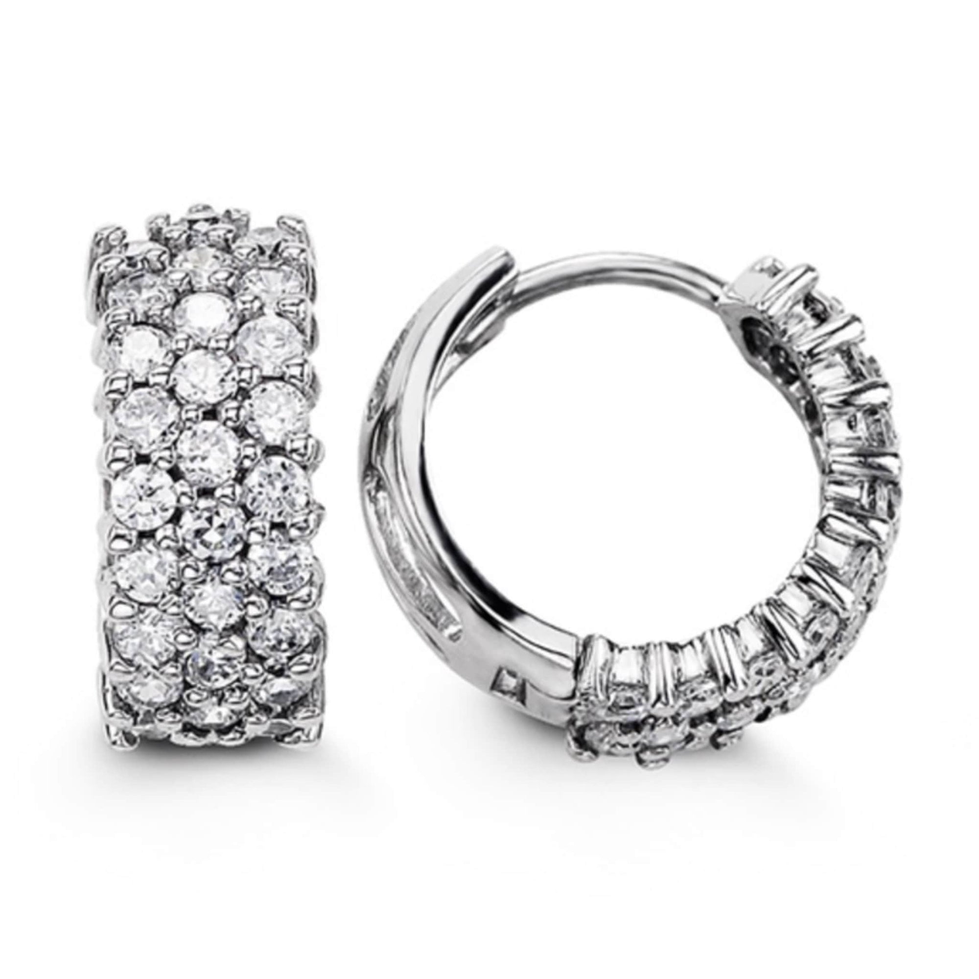15mm Silver Triple CZ Huggie Hoop Earrings at Arman's Jewellers